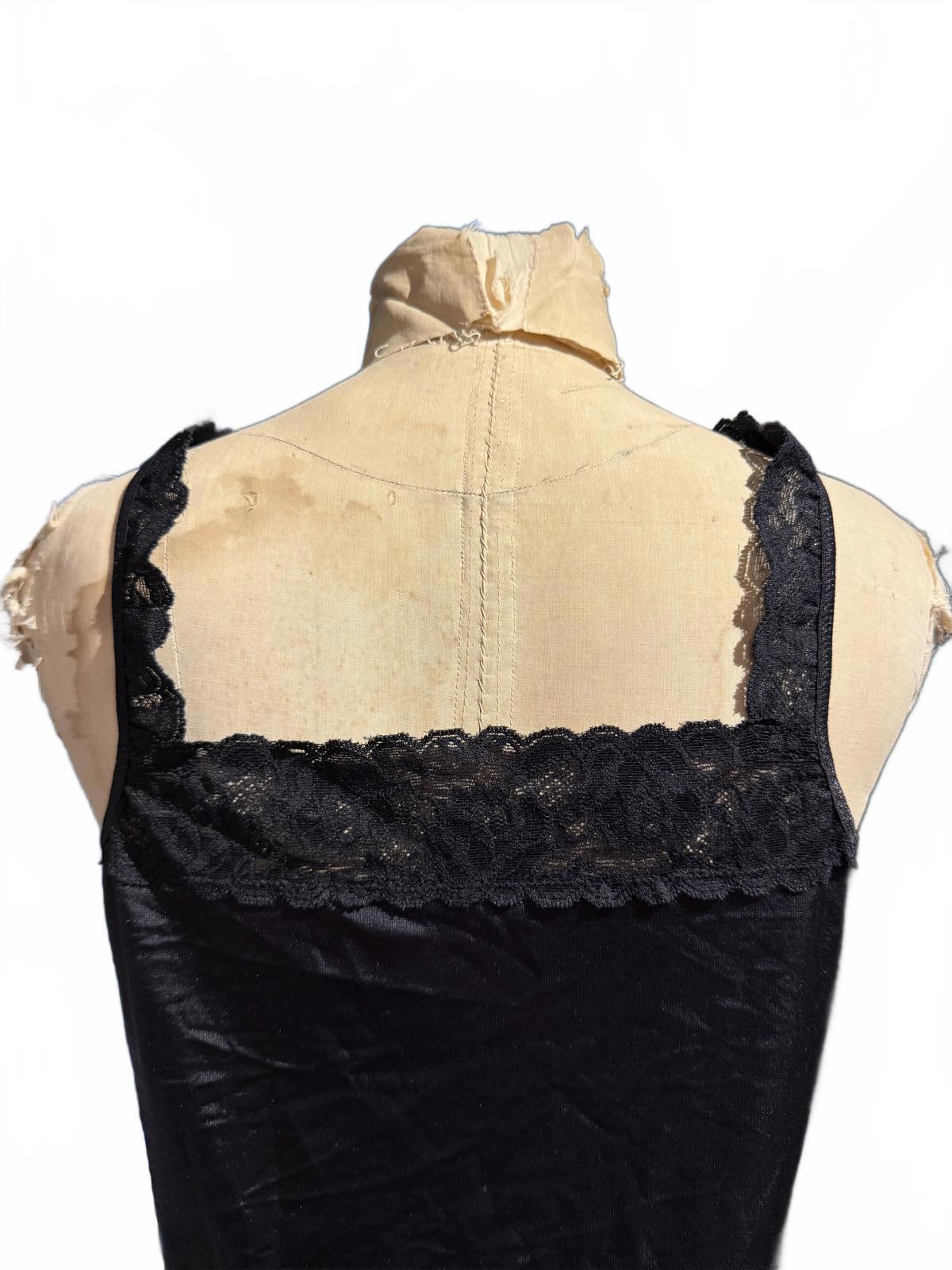 Vanity Fair Black Lace Trimmed Satin Camisole Top
