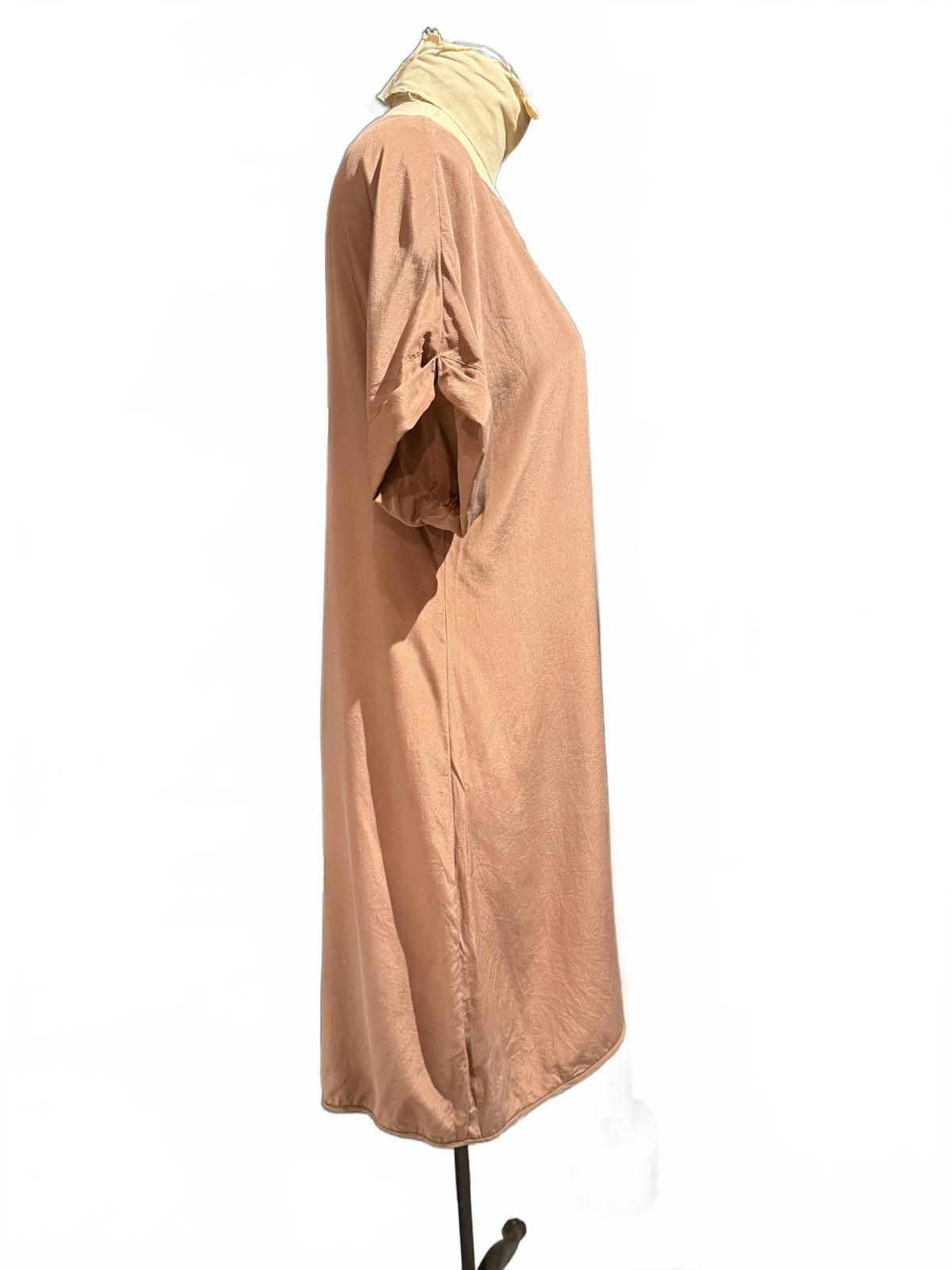 Everlane 100% Silk Brown Casual Shift Dress with Rolled Sleeves