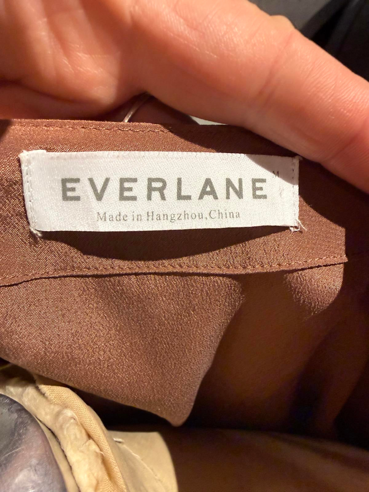 Everlane 100% Silk Brown Casual Shift Dress with Rolled Sleeves