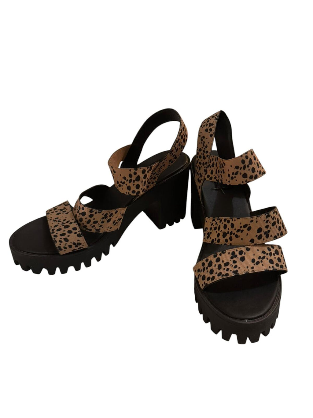 I.D. Required Chunky Heel Leopard Print Strap Sandals
