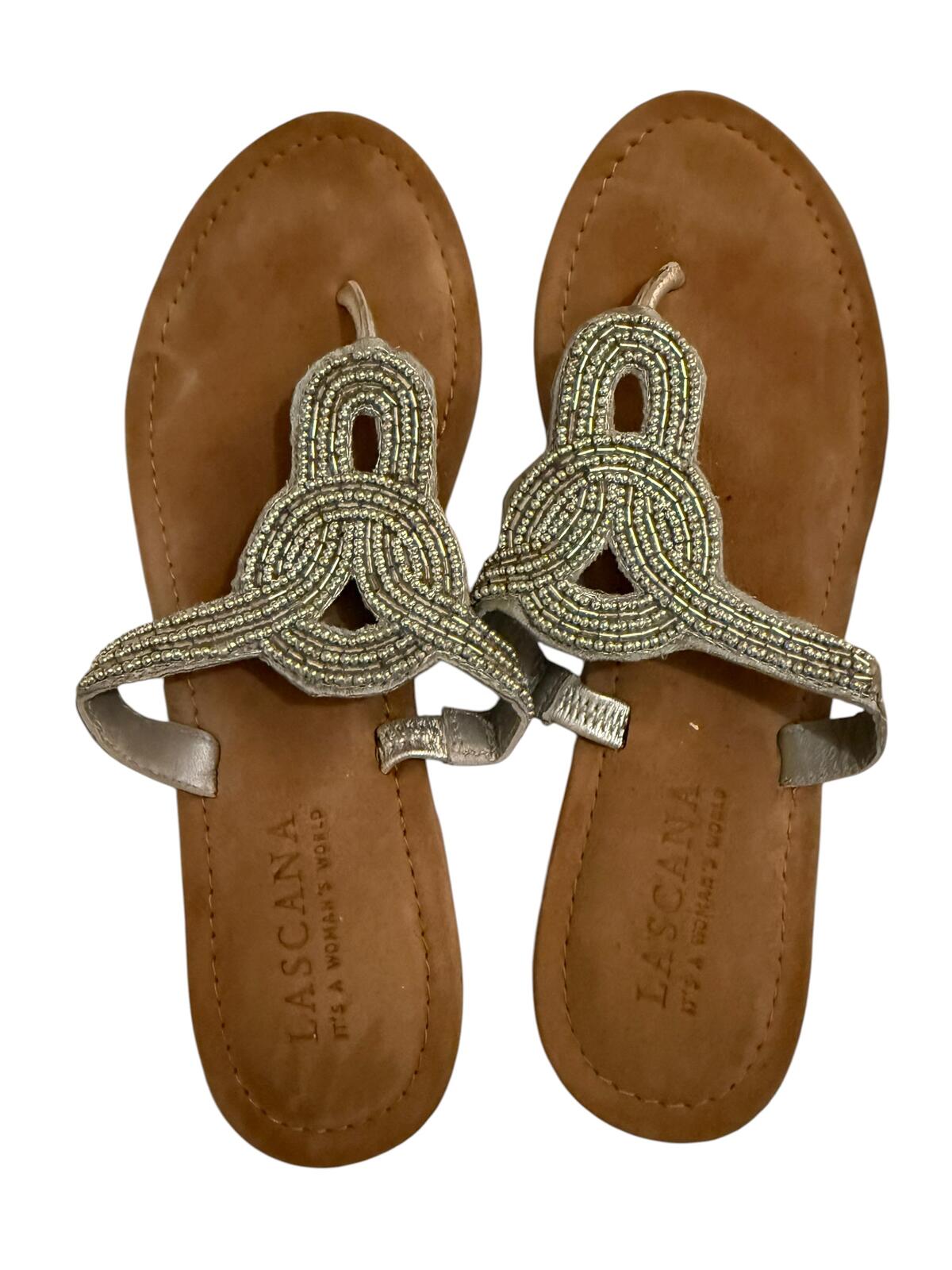 Lascana Beaded Brown Leather Sandals