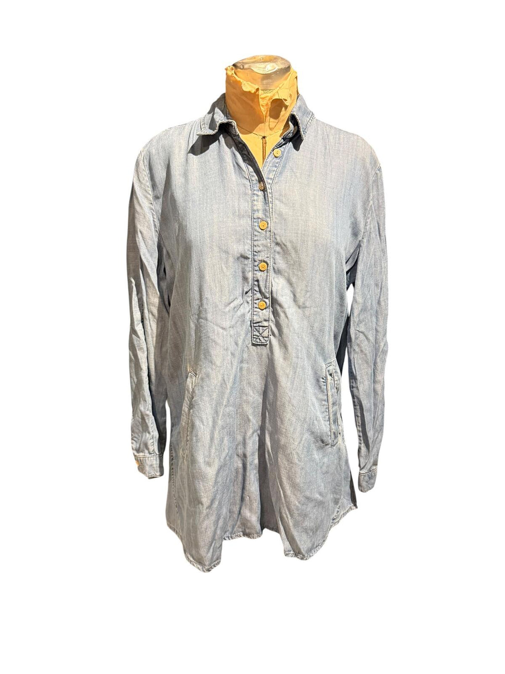 Joan Vass Light Blue Chambray Denim Long Sleeve Tunic Shirt Dress