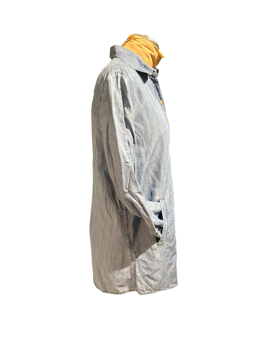 Joan Vass Light Blue Chambray Denim Long Sleeve Tunic Shirt Dress