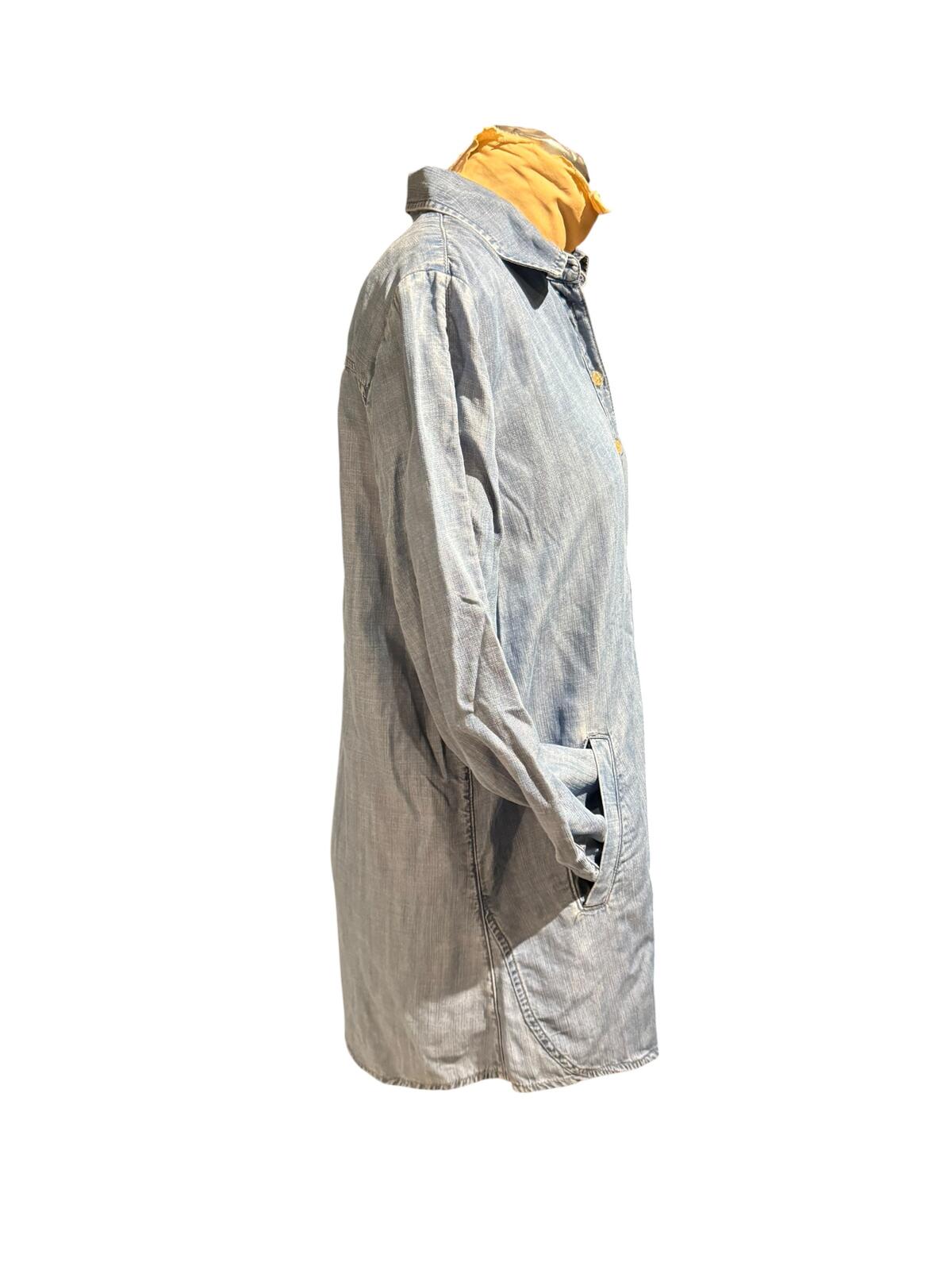 Joan Vass Light Blue Chambray Denim Long Sleeve Tunic Shirt Dress