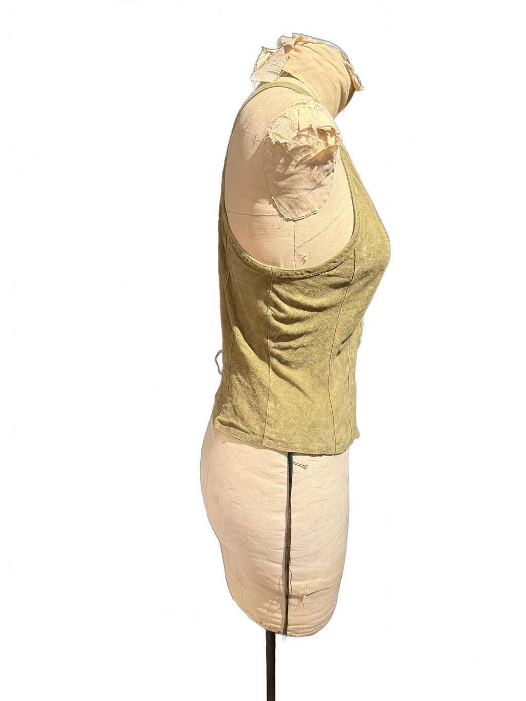 Marc Cain Vintage Olive Green Sueded Halter Vest with Front Zipper
