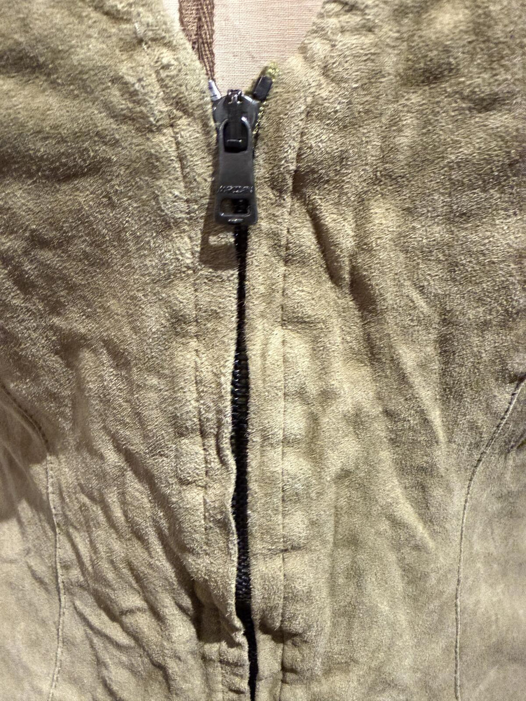 Marc Cain Vintage Olive Green Sueded Halter Vest with Front Zipper