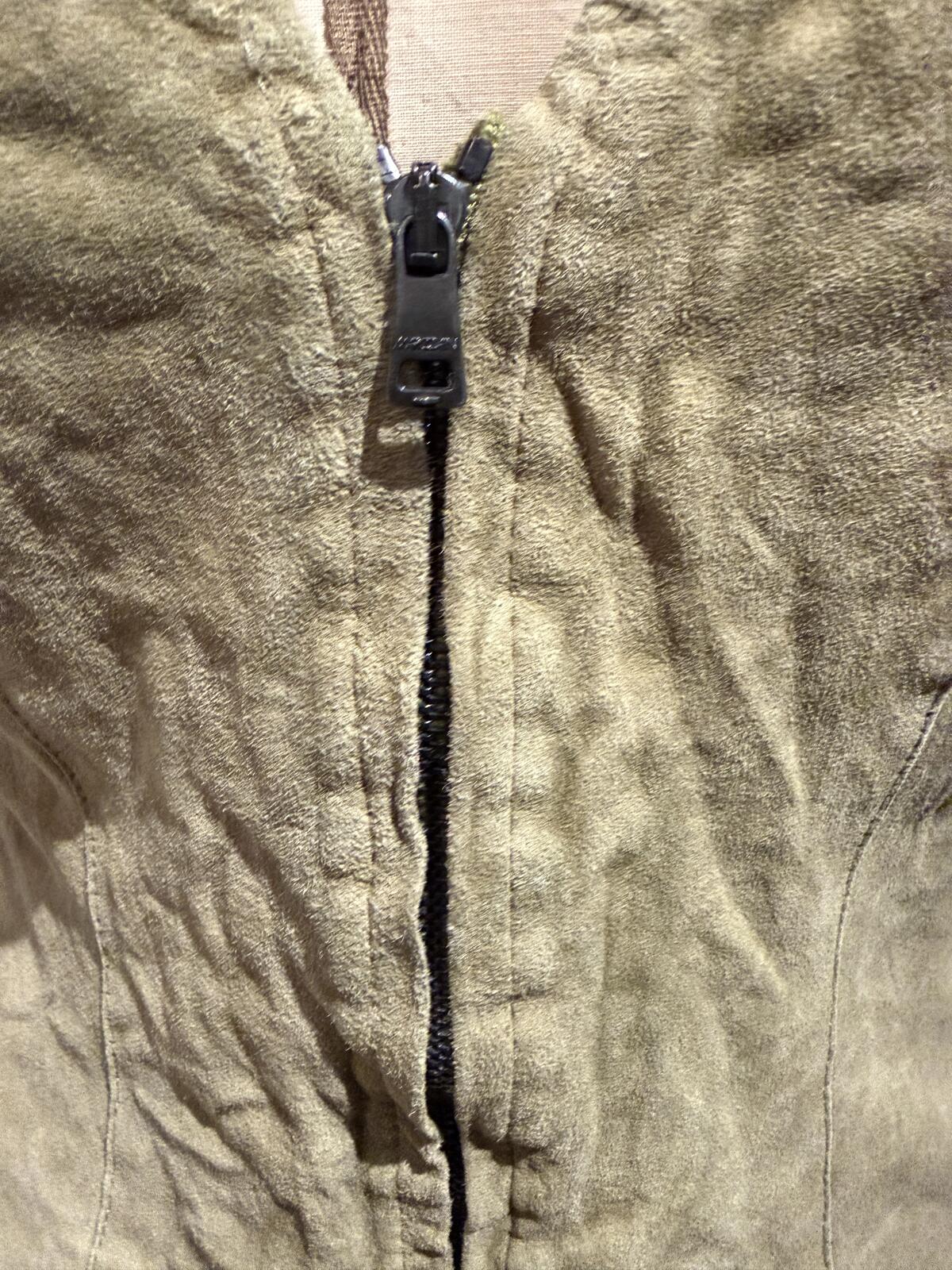 Marc Cain Vintage Olive Green Sueded Halter Vest with Front Zipper