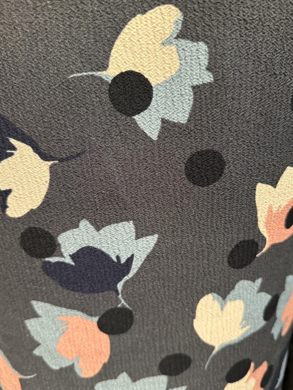 Boden Gray Floral and Polka Dot Midi Dress with 3/4 Sleeves