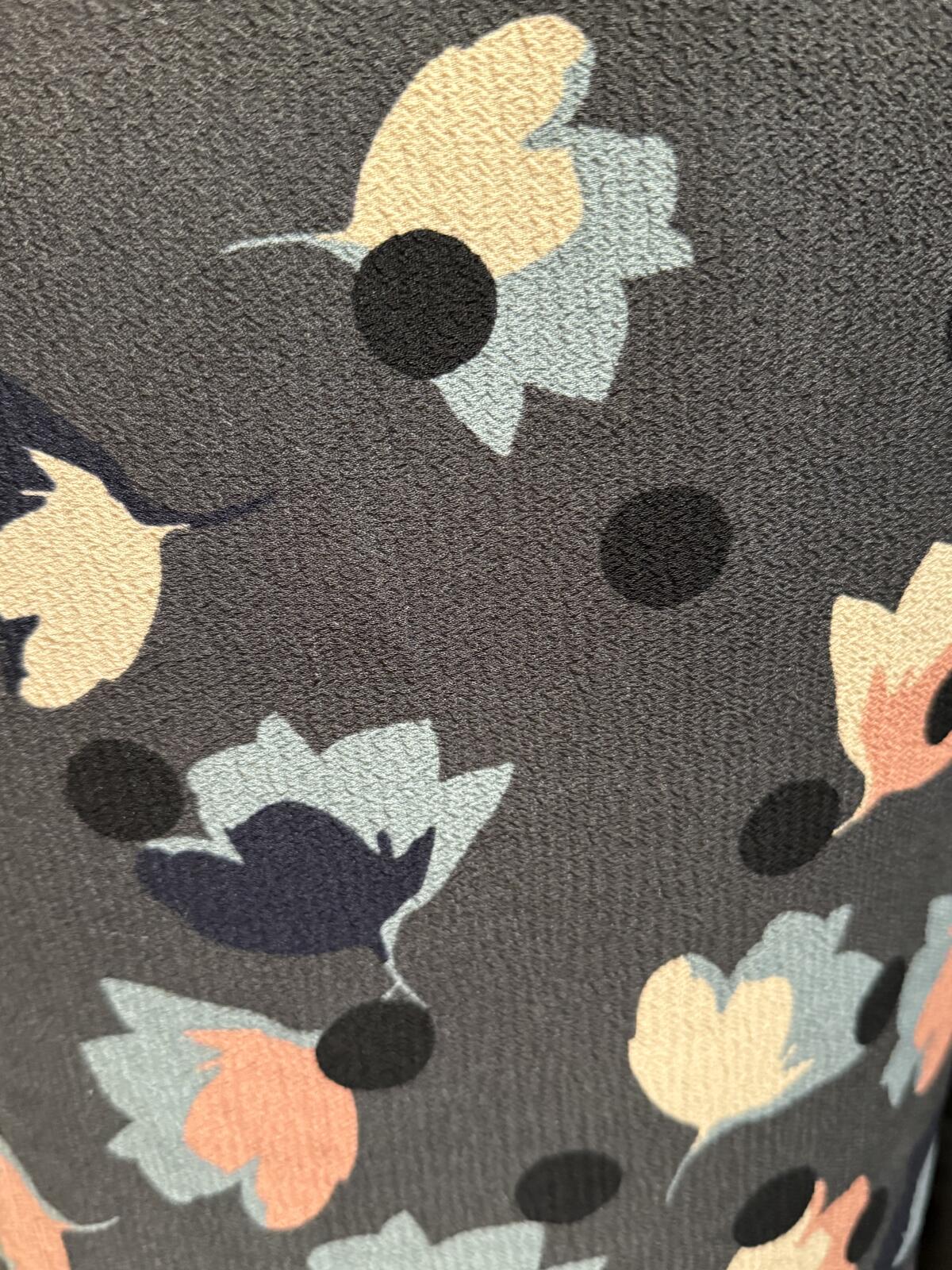 Boden Gray Floral and Polka Dot Midi Dress with 3/4 Sleeves