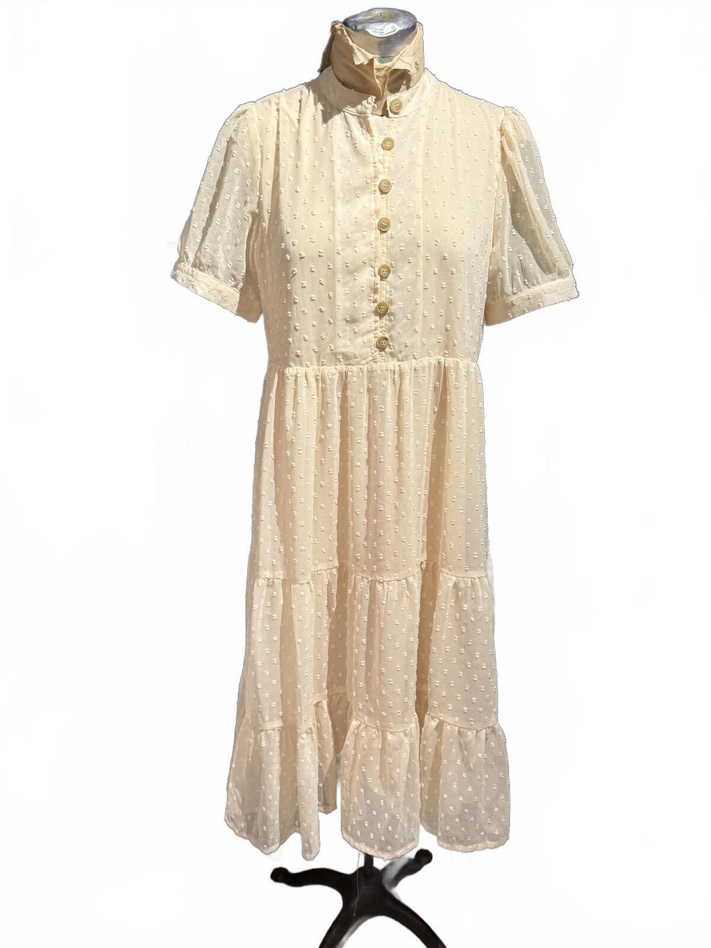 Indie & Co. Cream Swiss Dot Midi Dress with Puff Sleeves