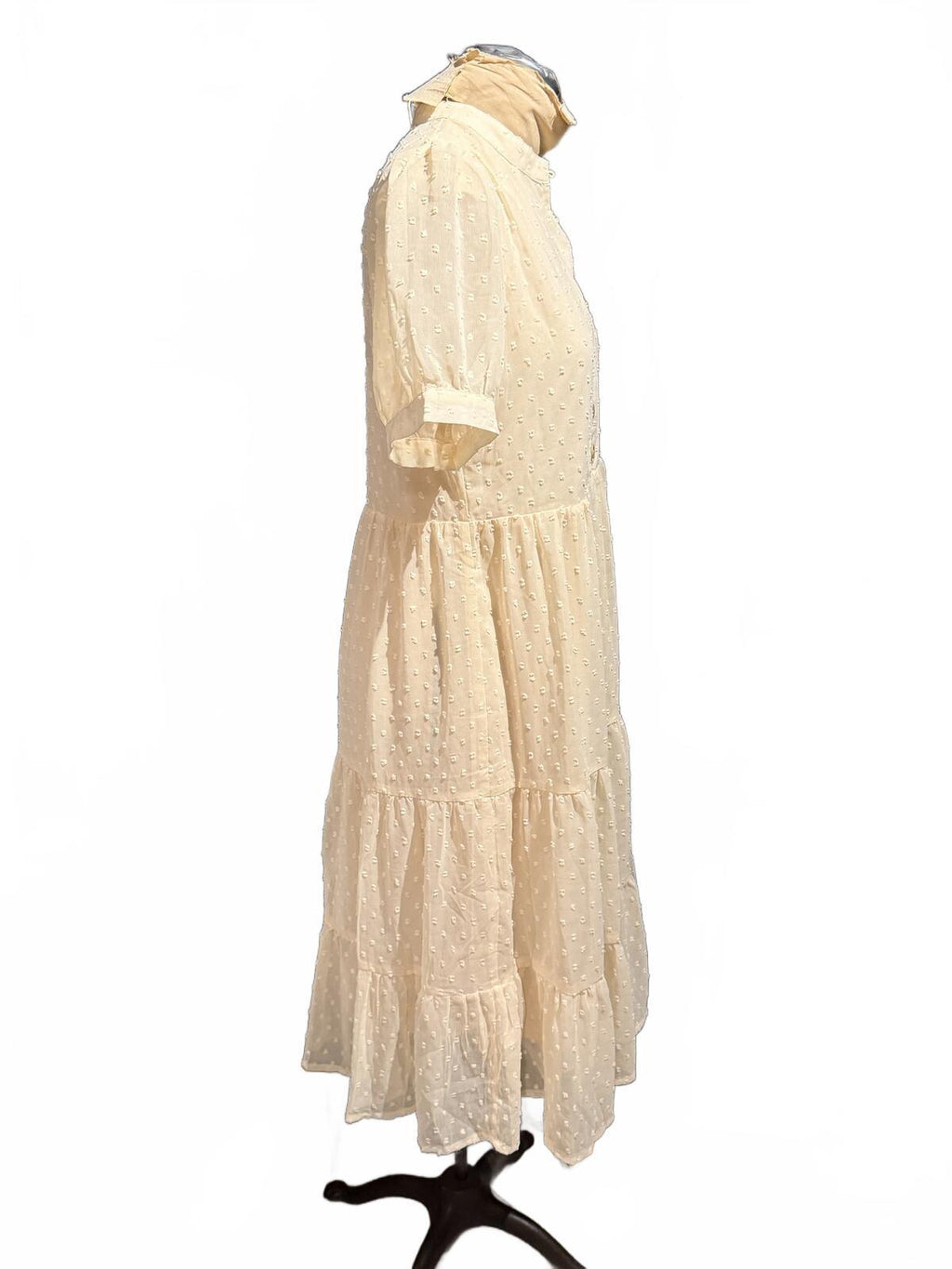 Indie & Co. Cream Swiss Dot Midi Dress with Puff Sleeves