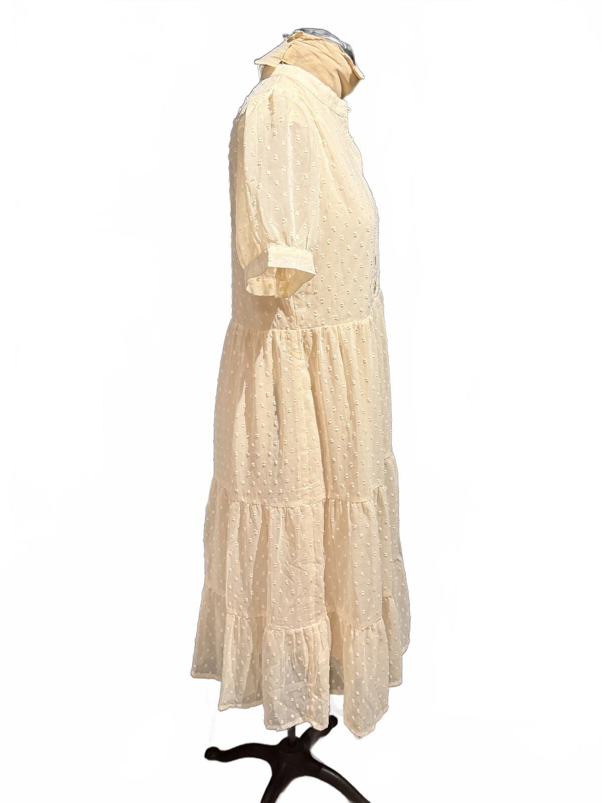 Indie & Co. Cream Swiss Dot Midi Dress with Puff Sleeves