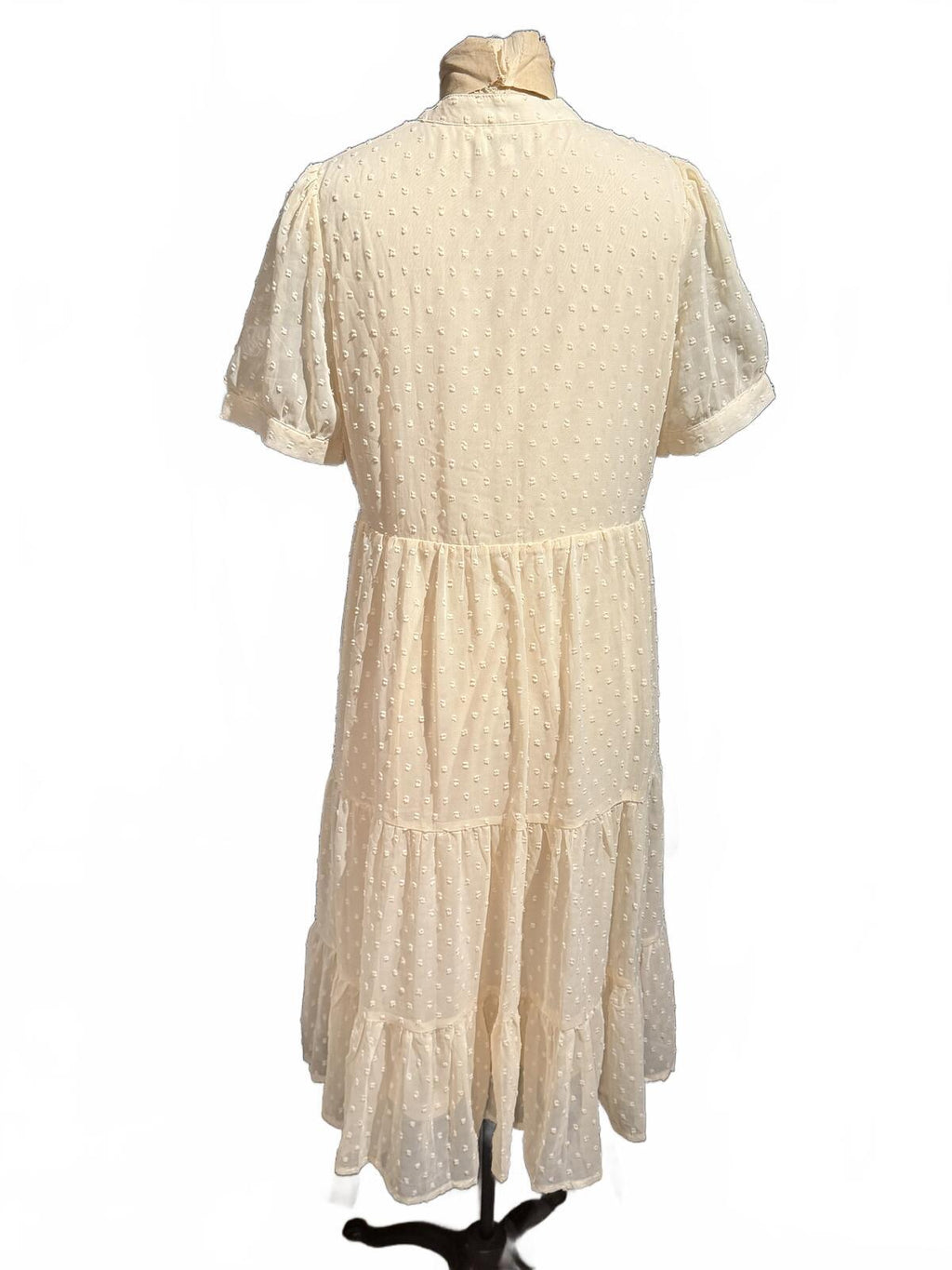 Indie & Co. Cream Swiss Dot Midi Dress with Puff Sleeves