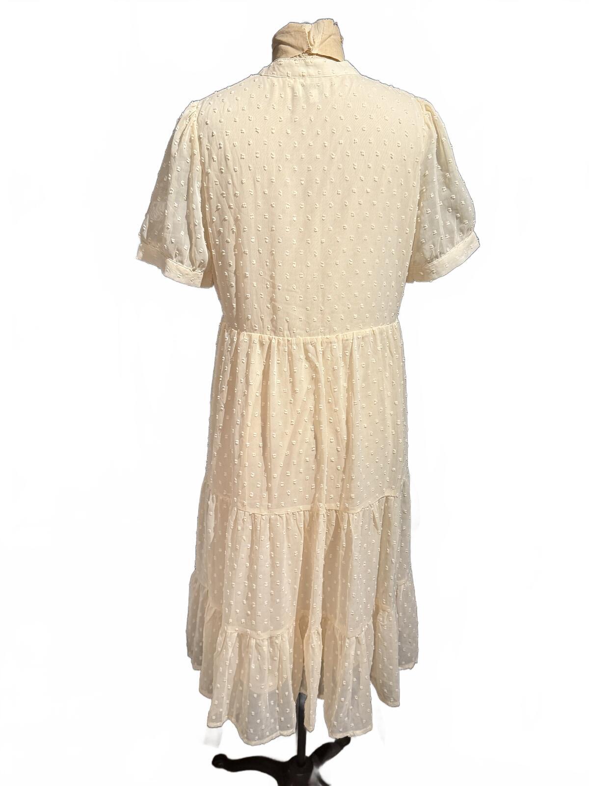 Indie & Co. Cream Swiss Dot Midi Dress with Puff Sleeves
