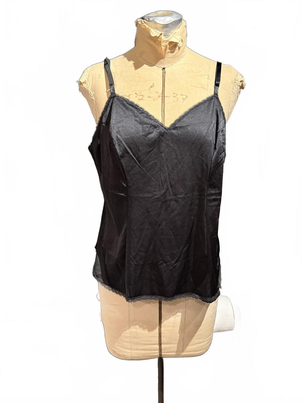Vanity Fair Vintage Black Satin Camisole Top with Adjustable Straps
