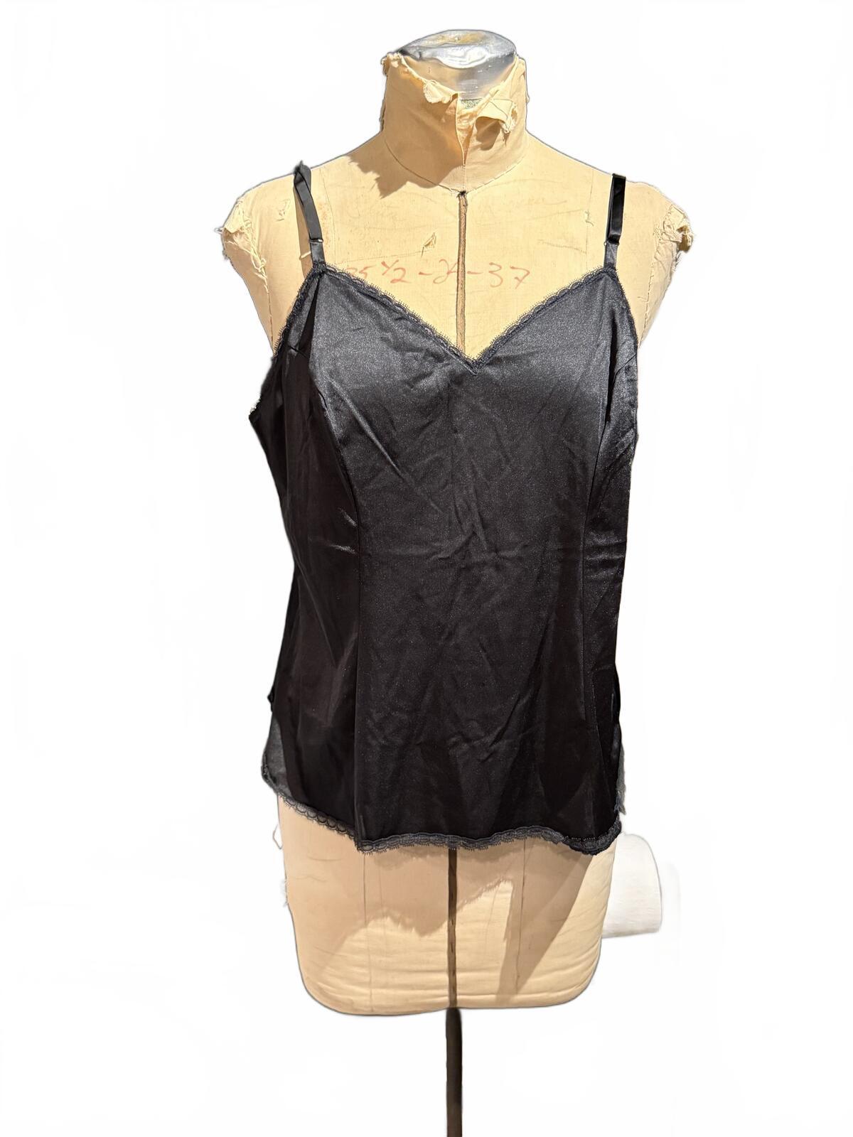 Vanity Fair Vintage Black Satin Camisole Top with Adjustable Straps