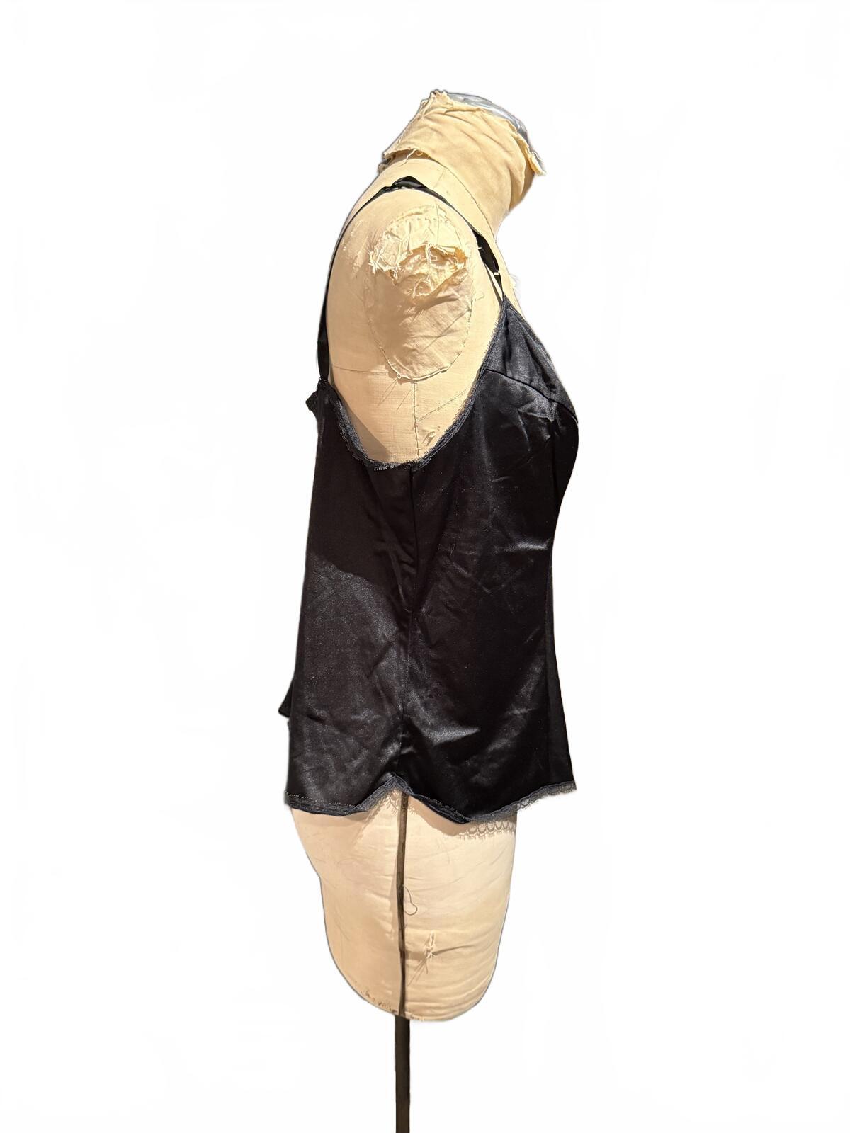 Vanity Fair Vintage Black Satin Camisole Top with Adjustable Straps