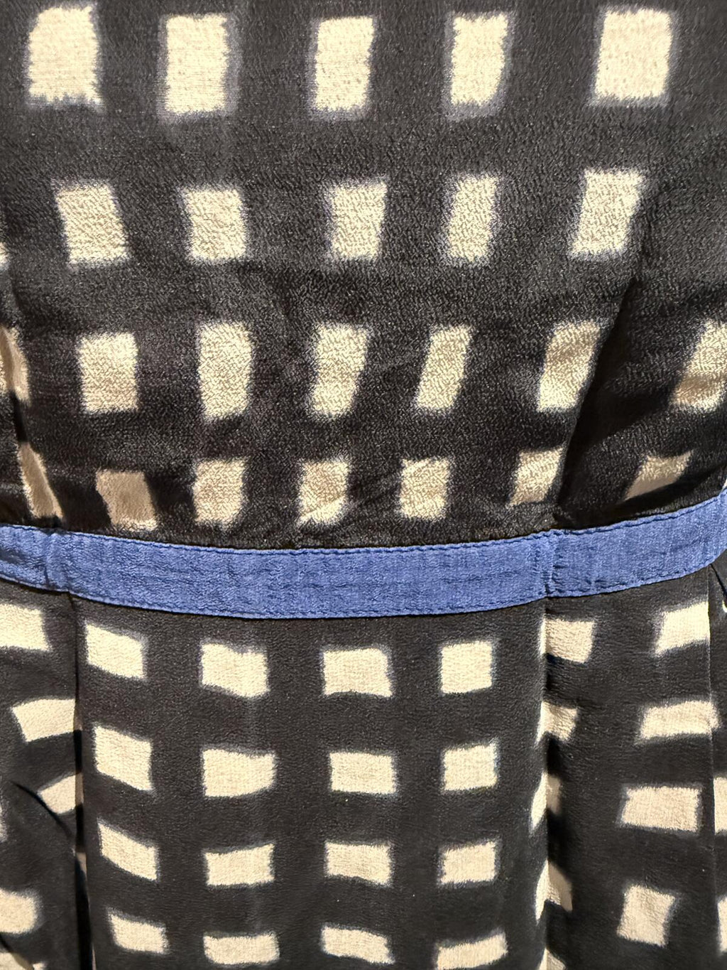 TOAST 100% Silk Black and White Checkered Sleeveless Dress with Blue Waist