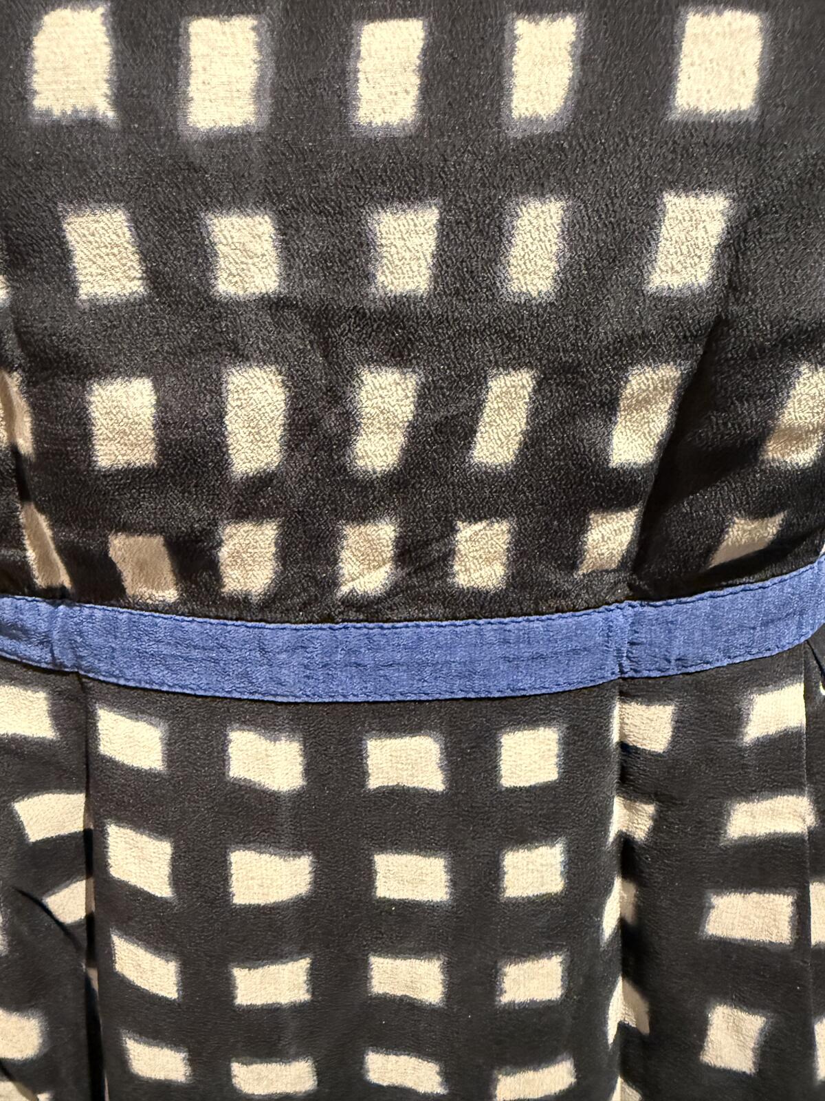 TOAST 100% Silk Black and White Checkered Sleeveless Dress with Blue Waist