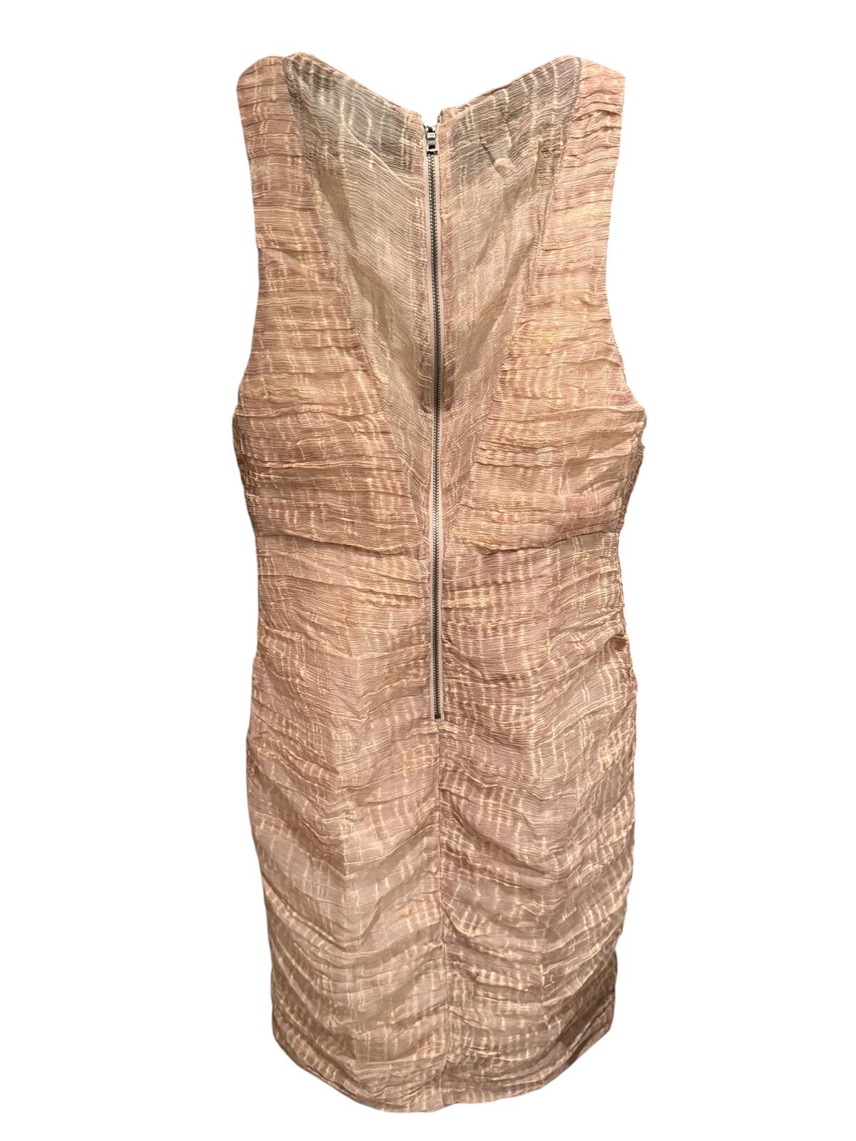 alice + olivia Textured Beige Sleeveless Silk Dress with Back ZIp