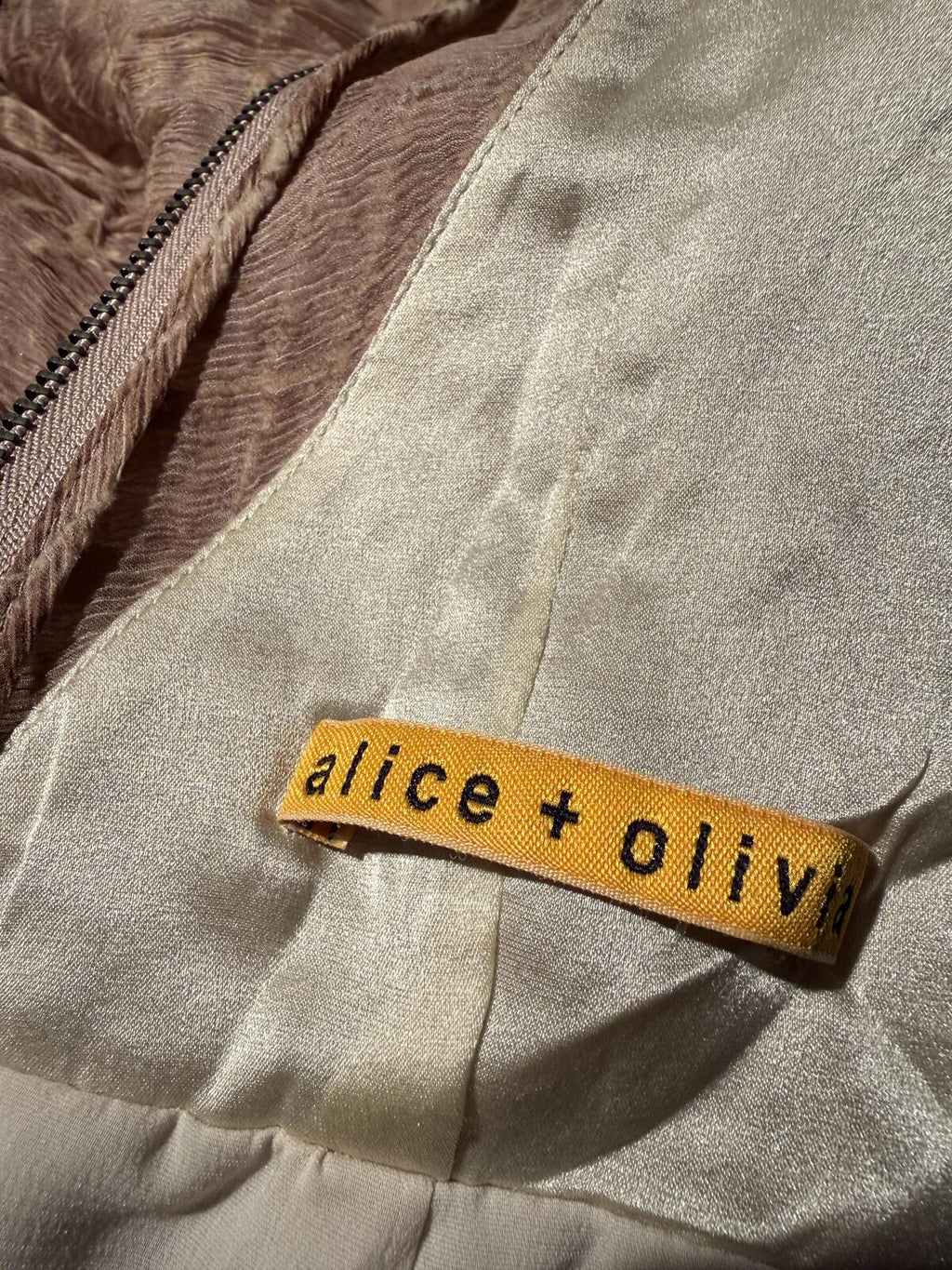 alice + olivia Textured Beige Sleeveless Silk Dress with Back ZIp