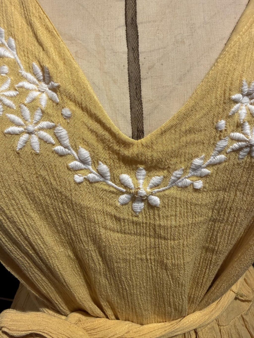 Joie Yellow Sleeveless Tiered Midi Dress with White Embroidery
