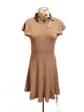Rinascimento Brown Short Sleeve Knit Dress with Ruffled Collar