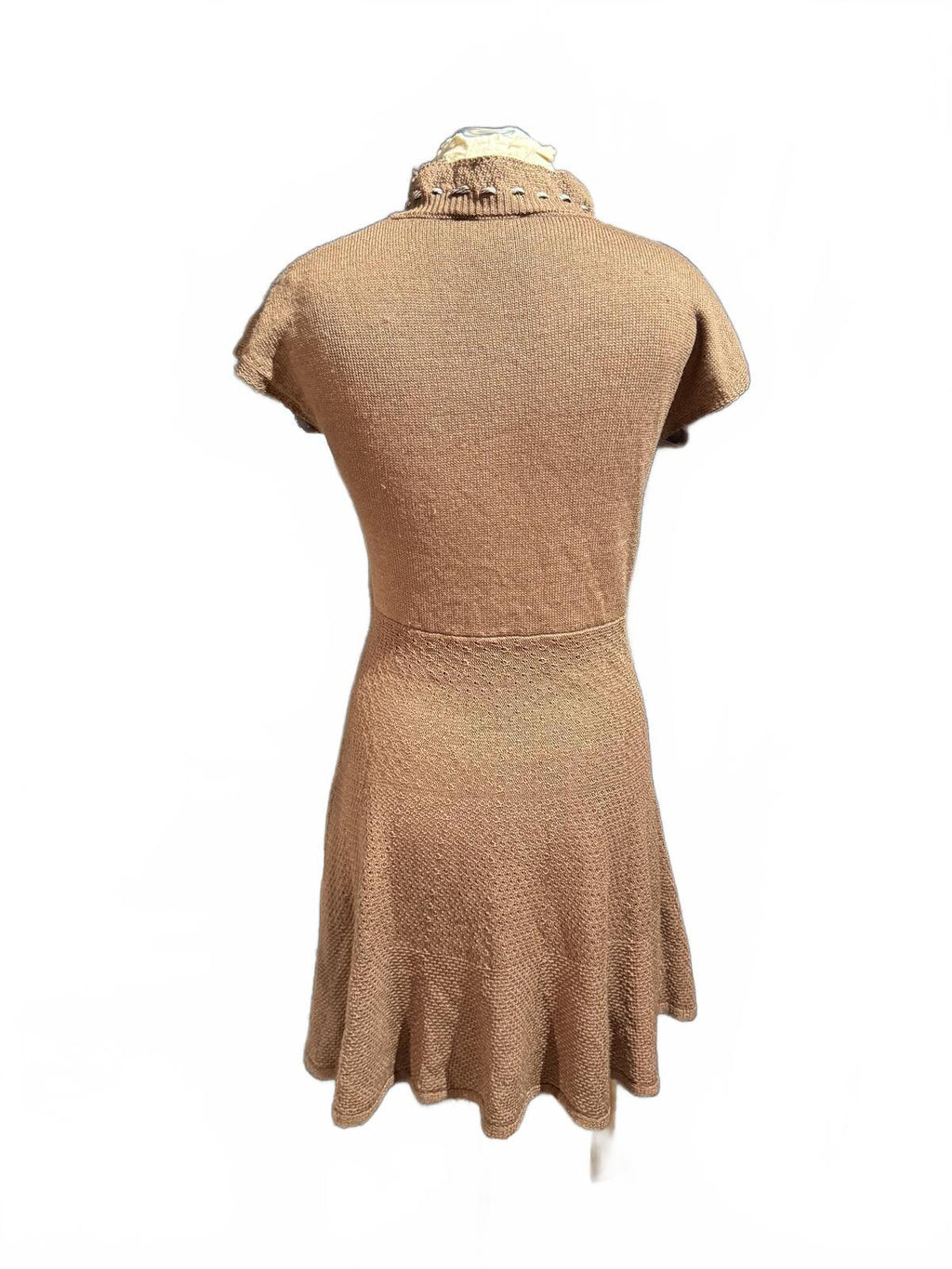Rinascimento Brown Short Sleeve Knit Dress with Ruffled Collar