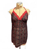 Linea Donatella Black and Red Lace Nightgown Slip Dress