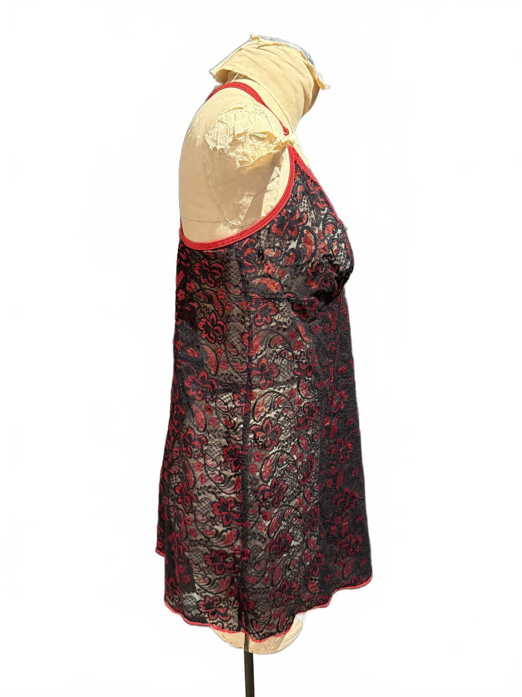 Linea Donatella Black and Red Lace Nightgown Slip Dress