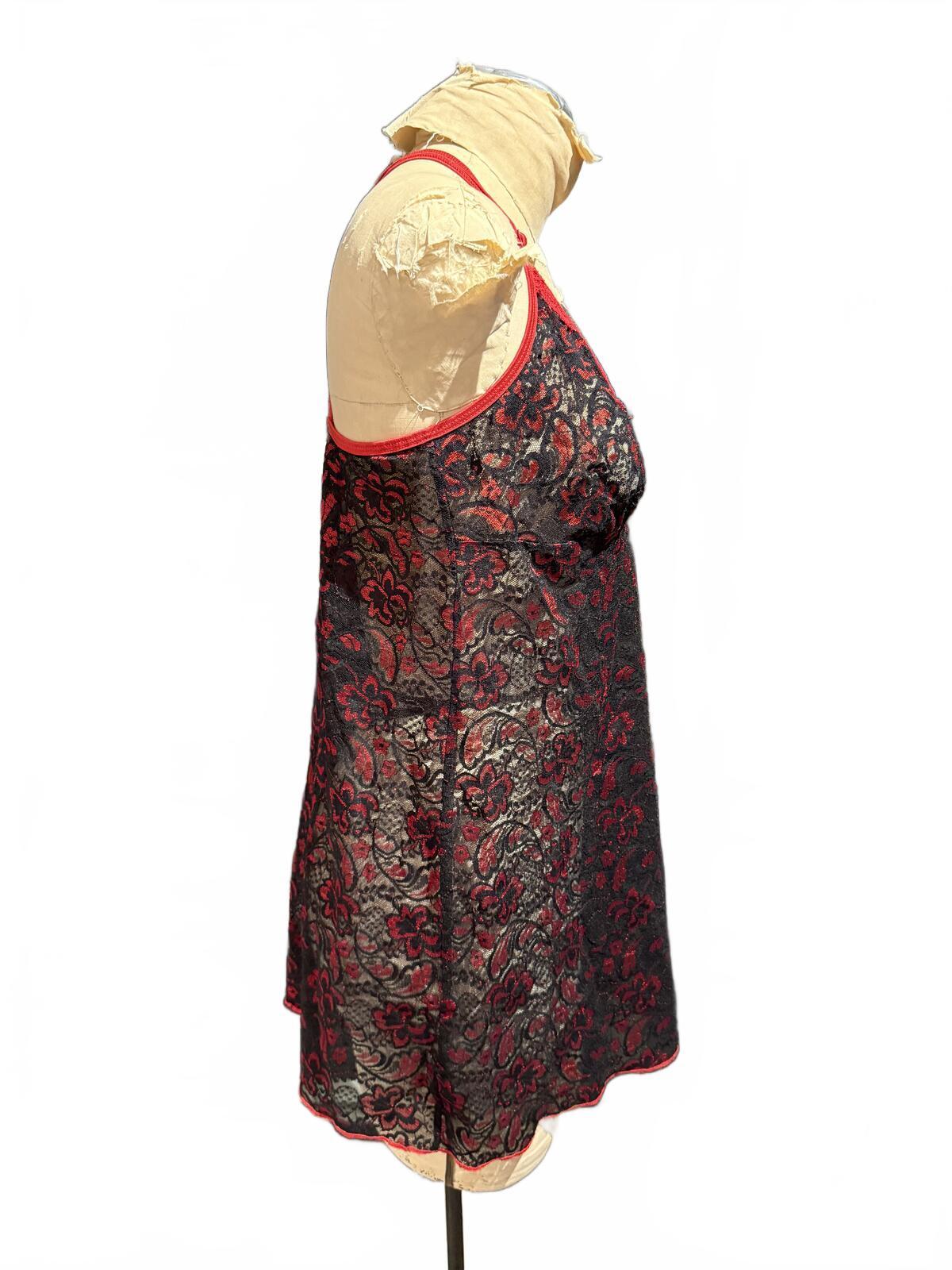 Linea Donatella Black and Red Lace Nightgown Slip Dress
