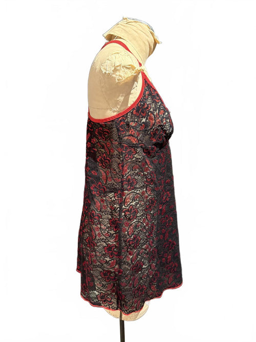 Linea Donatella Black and Red Lace Nightgown Slip Dress