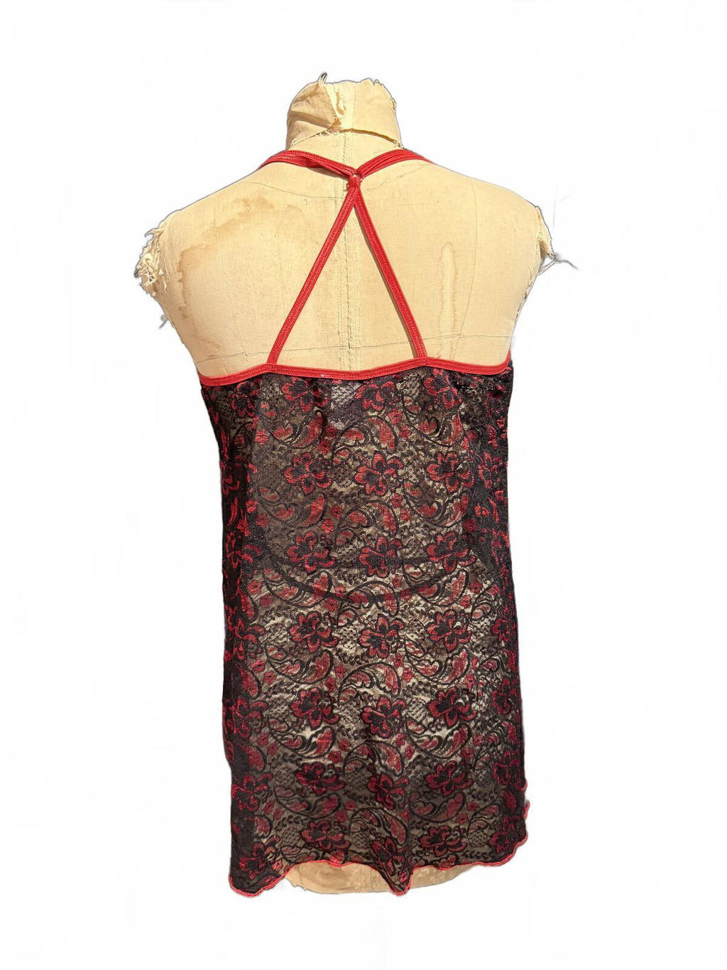 Linea Donatella Black and Red Lace Nightgown Slip Dress