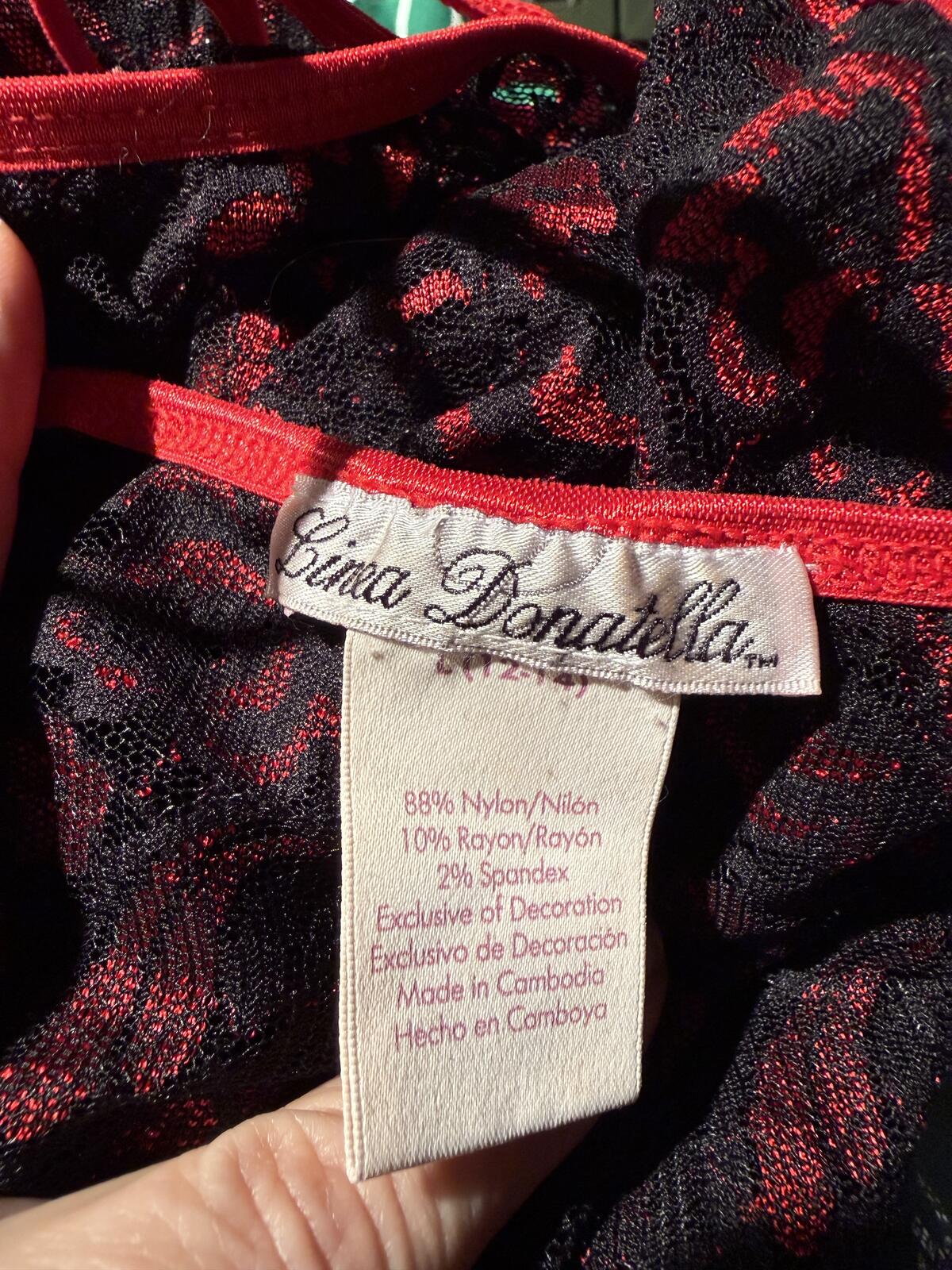 Linea Donatella Black and Red Lace Nightgown Slip Dress