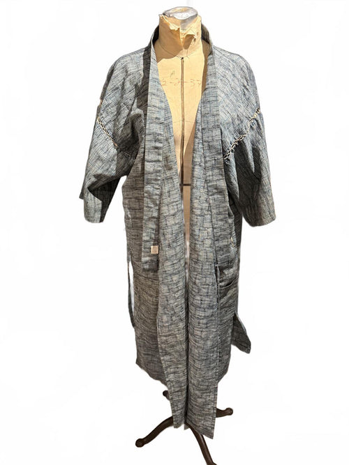 Vintage Gray Kimono Style Robe with Tie Waist