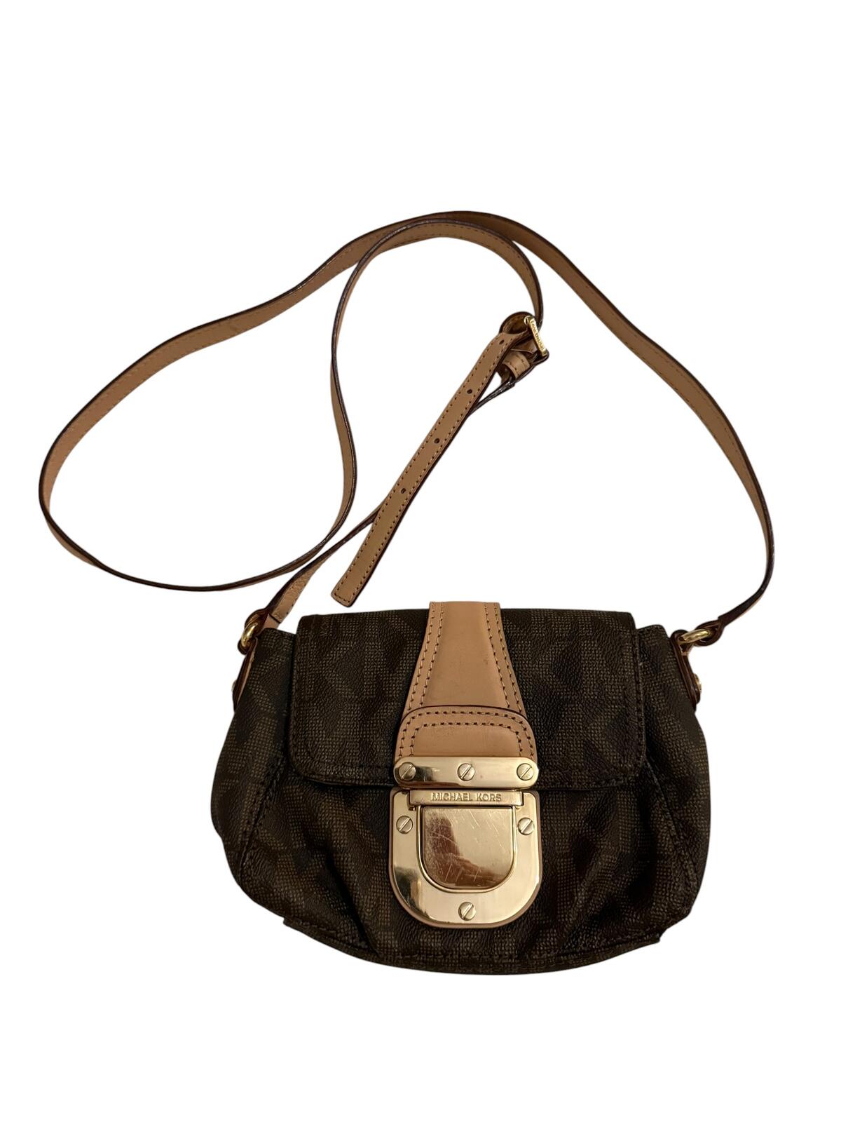 Michael Kors Brown Monogram Crossbody Bag with Gold Hardware