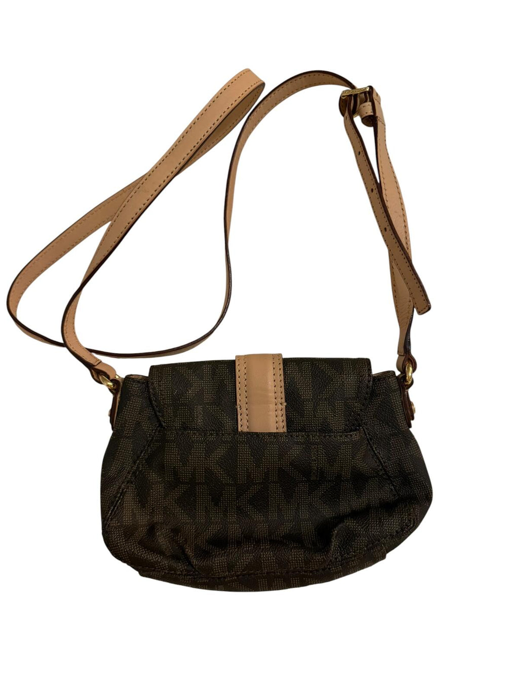 Michael Kors Brown Monogram Crossbody Bag with Gold Hardware