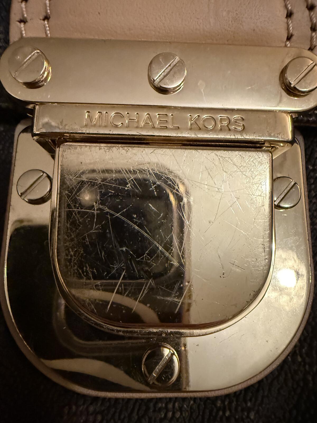 Michael Kors Brown Monogram Crossbody Bag with Gold Hardware