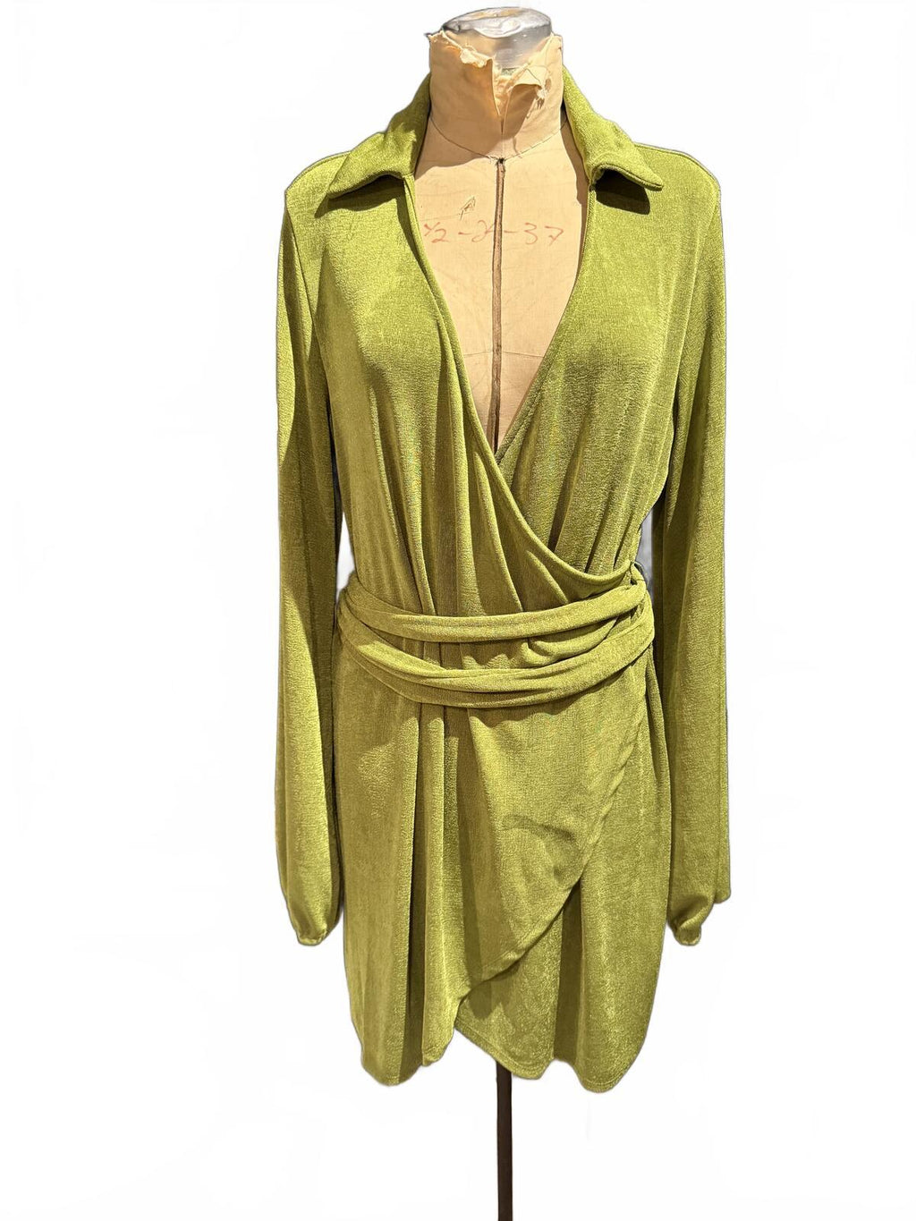 Princess Polly Light Green Long Sleeve Wrap Dress with Belt