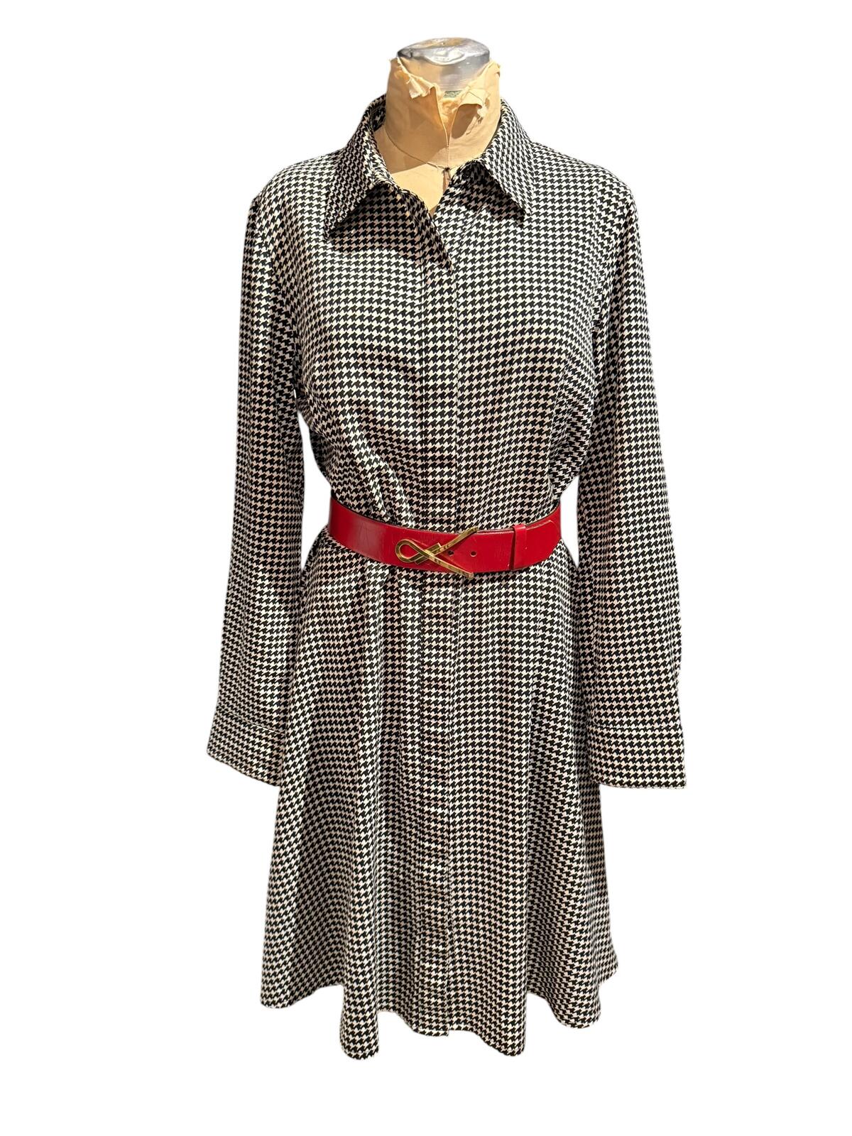 Ralph Lauren Black and White Houndstooth Long Sleeve Dress