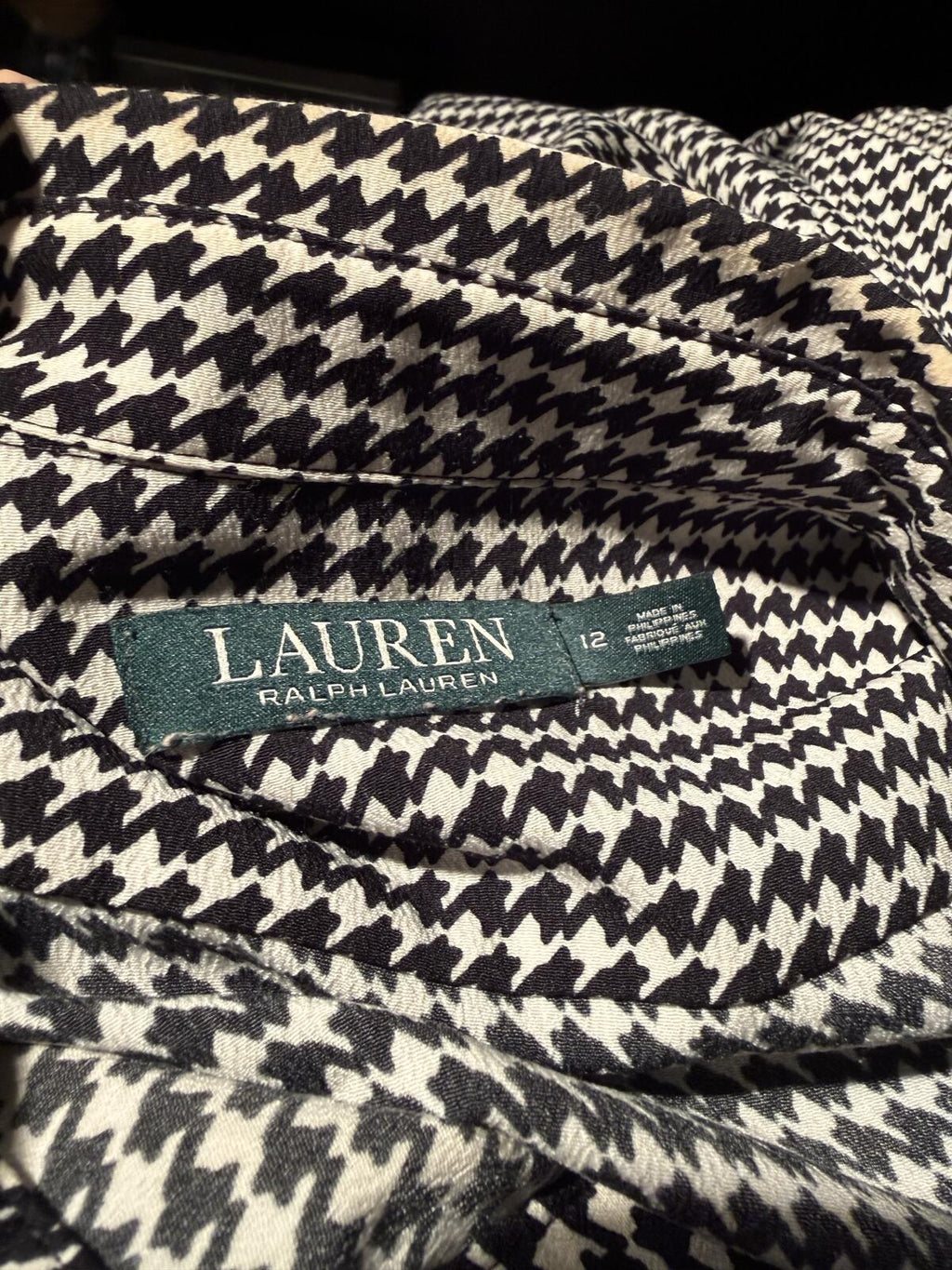 Ralph Lauren Black and White Houndstooth Long Sleeve Dress