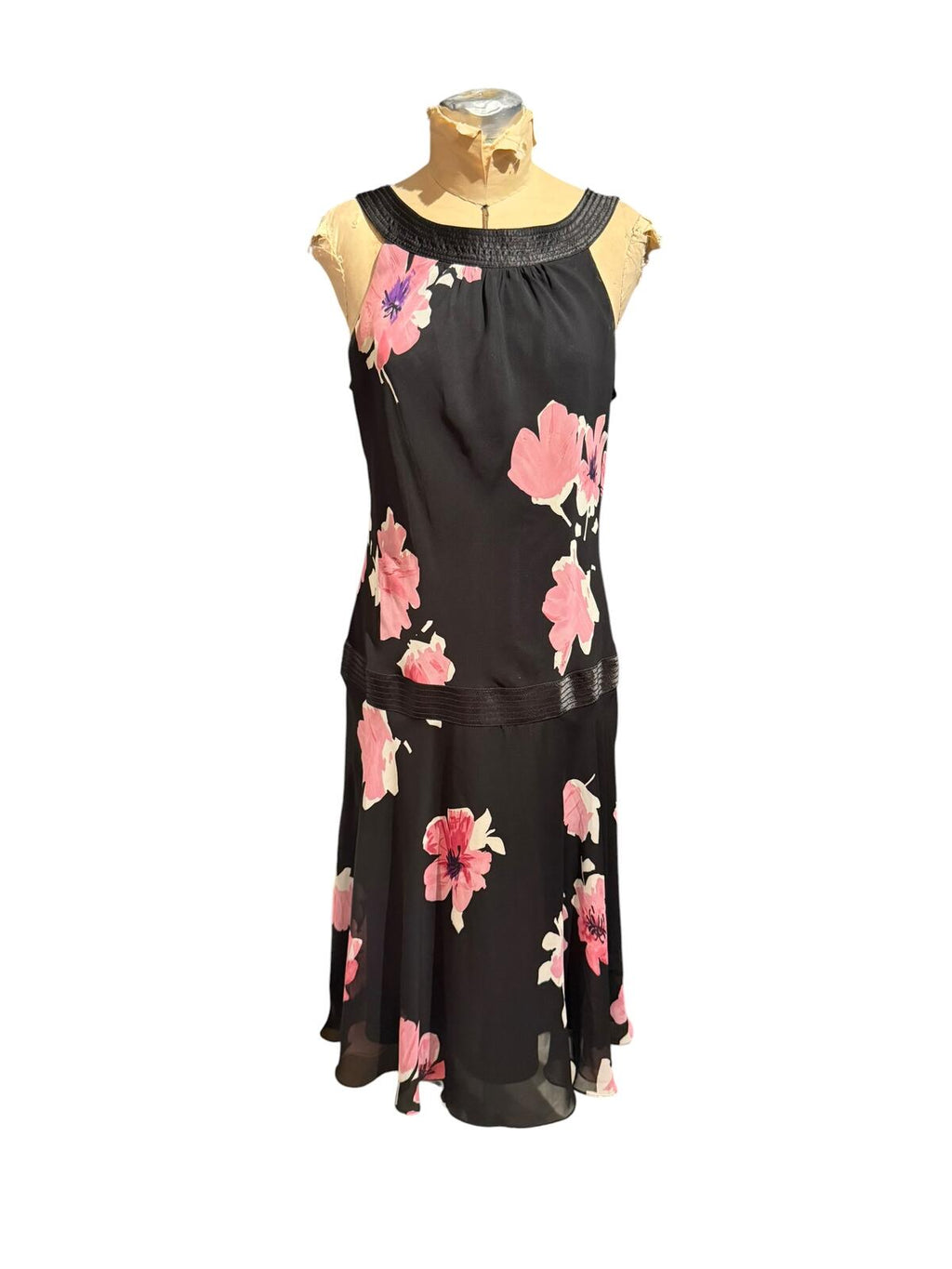 Bice Black Sleeveless Dress with Pink Floral Print