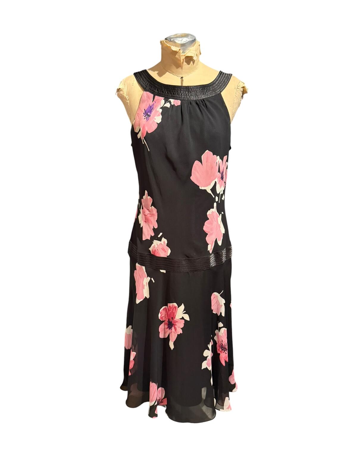 Bice Black Sleeveless Dress with Pink Floral Print