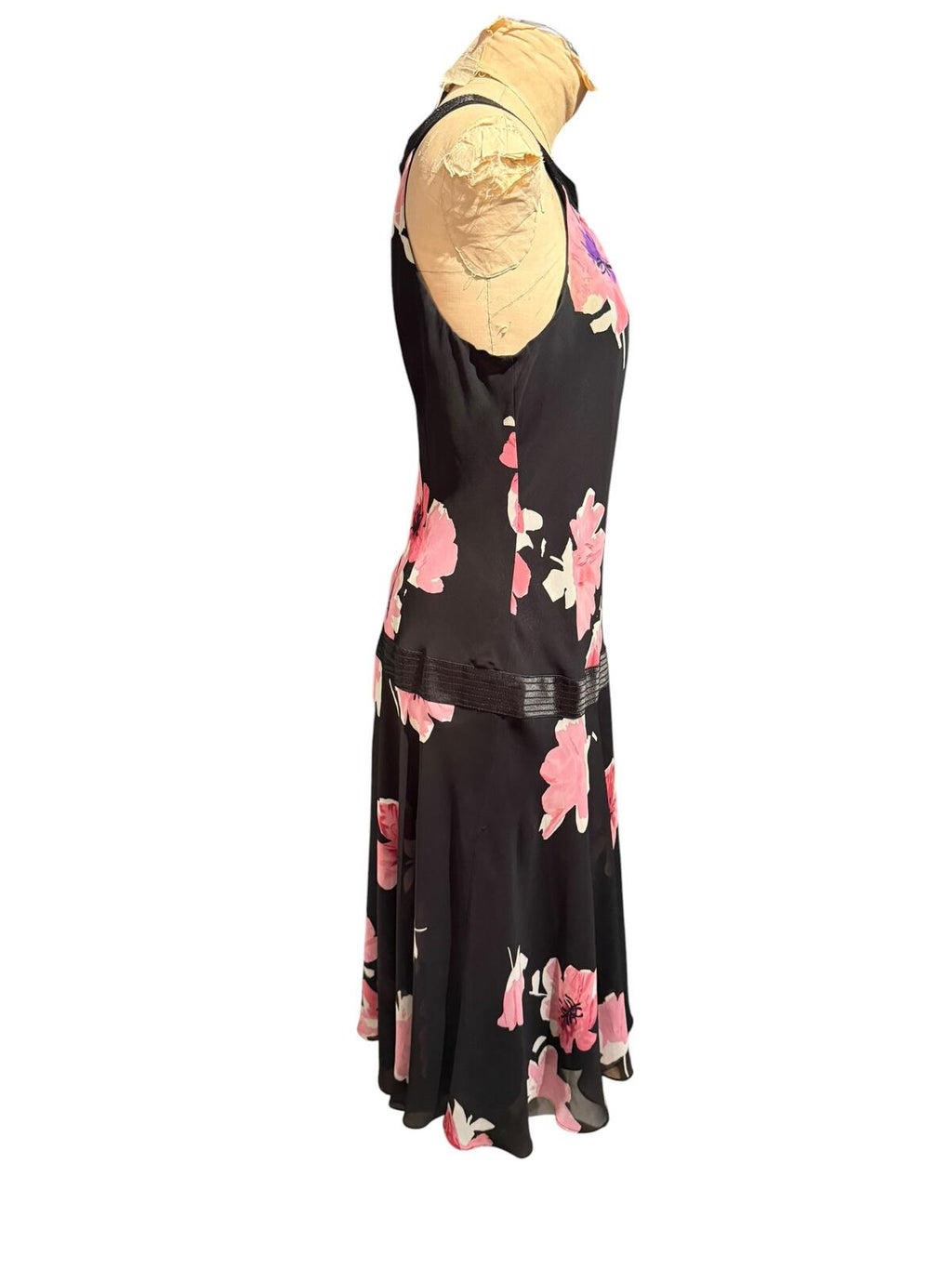 Bice Black Sleeveless Dress with Pink Floral Print