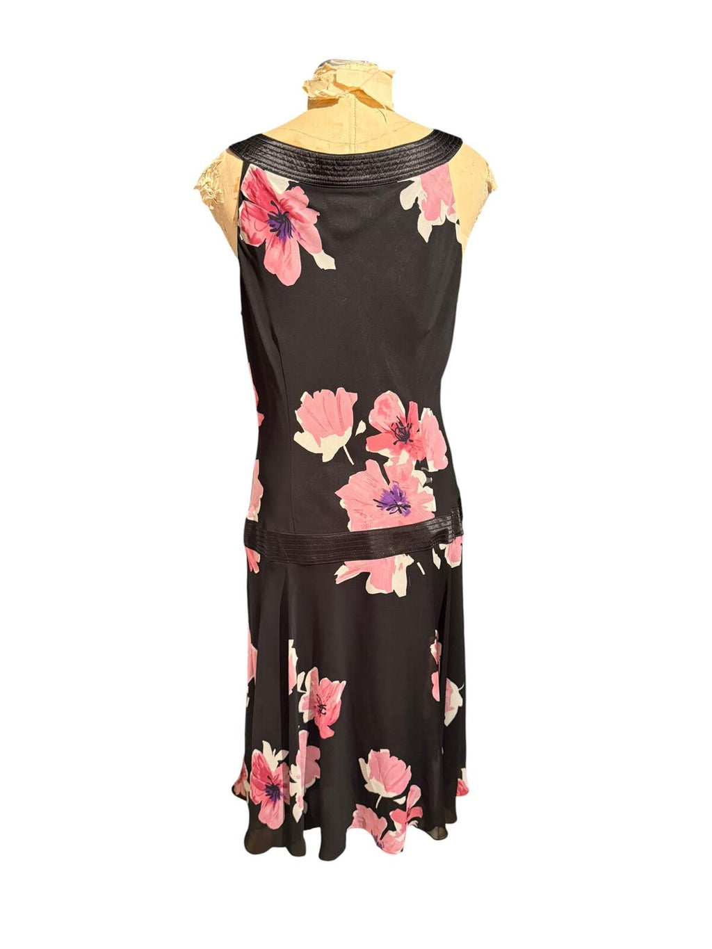 Bice Black Sleeveless Dress with Pink Floral Print