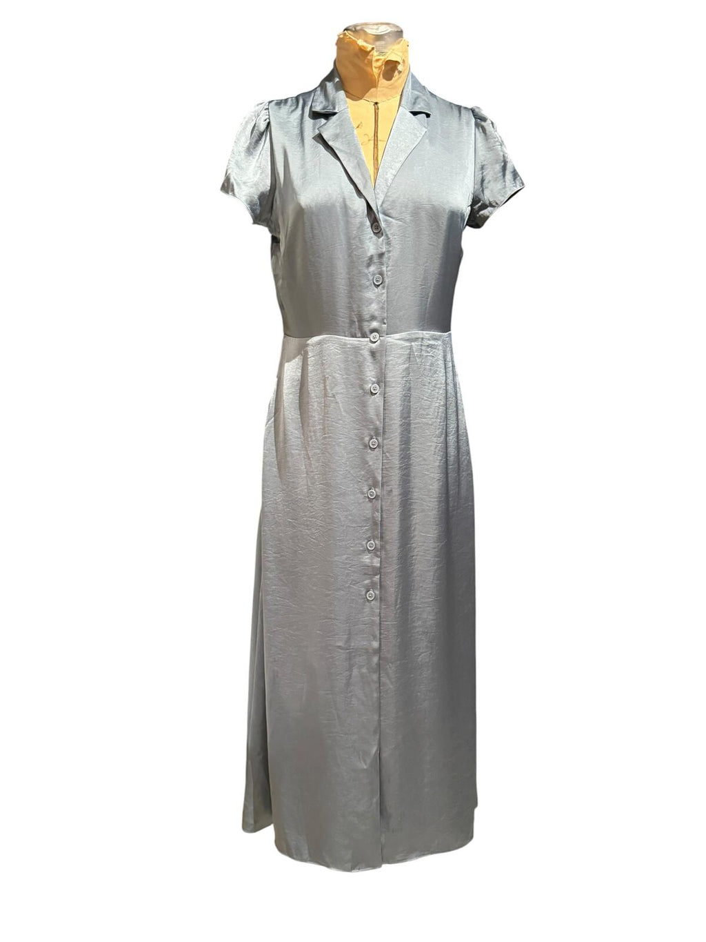 Wilfred Elegant Silver-Gray Button-Down Midi Dress with Short Sleeves