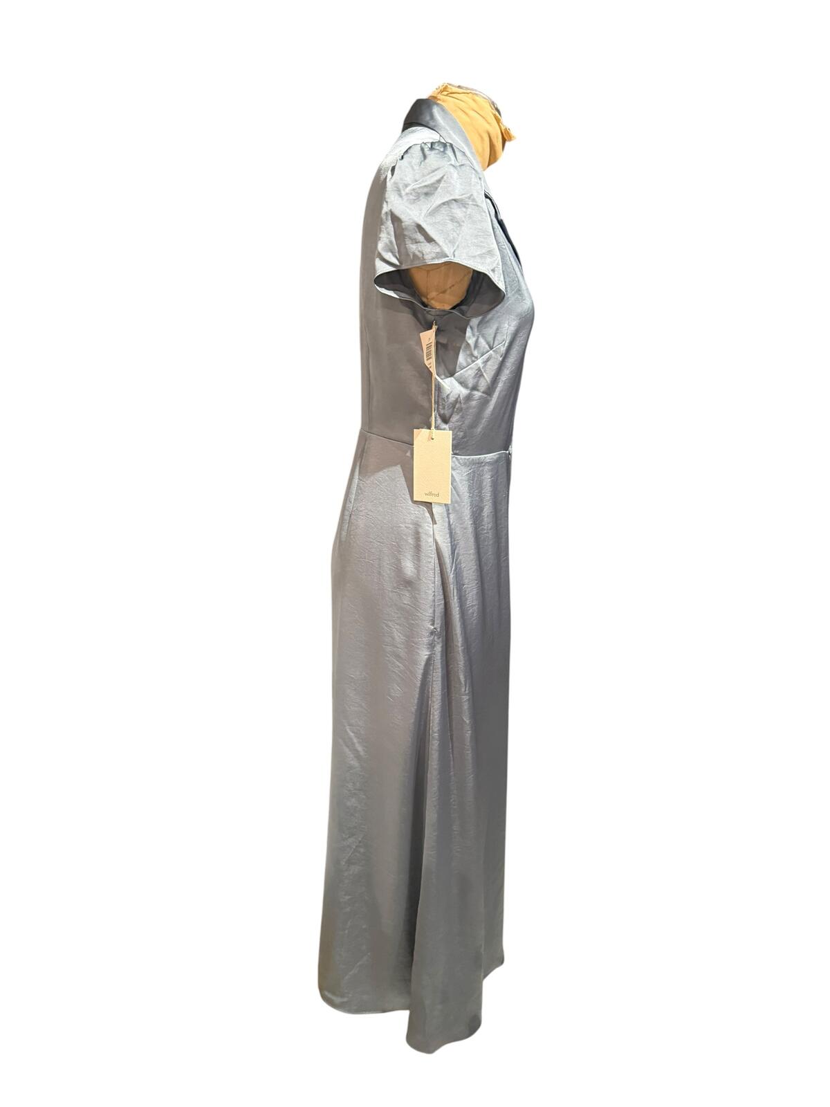 Wilfred Elegant Silver-Gray Button-Down Midi Dress with Short Sleeves
