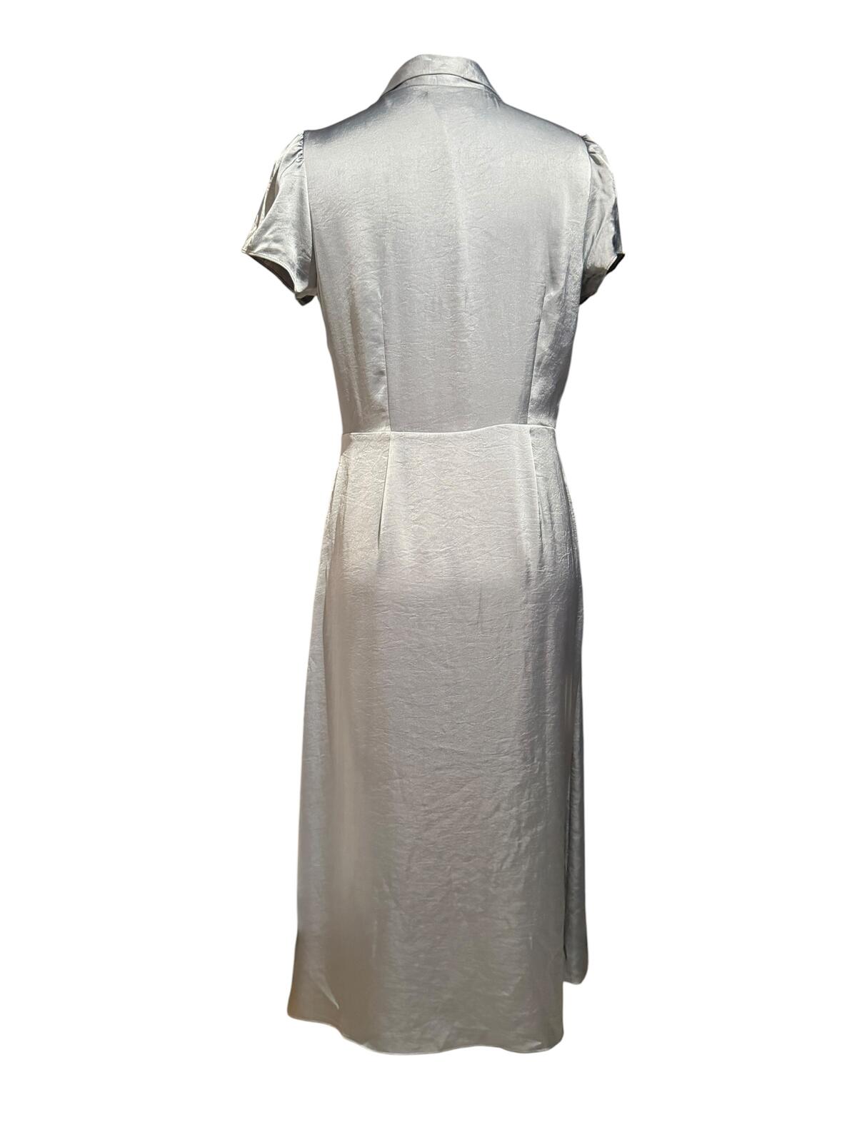 Wilfred Elegant Silver-Gray Button-Down Midi Dress with Short Sleeves
