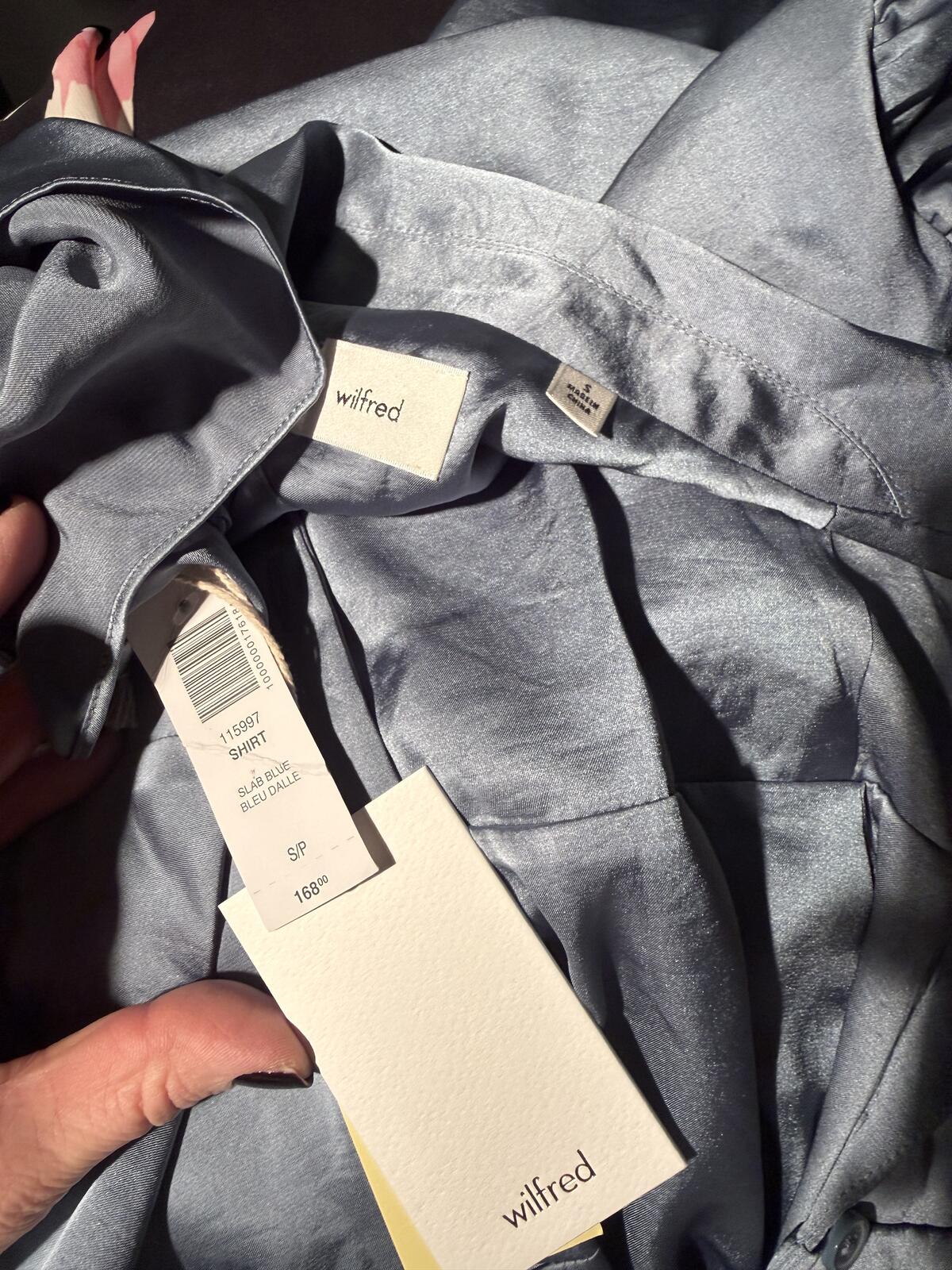 Wilfred Elegant Silver-Gray Button-Down Midi Dress with Short Sleeves