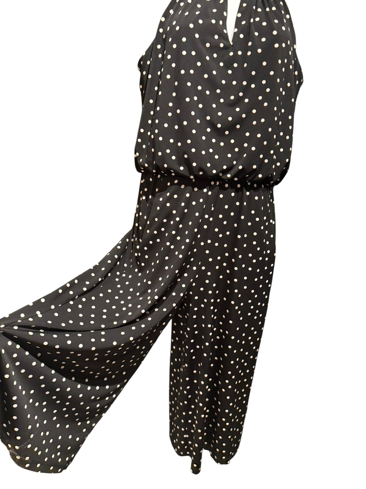 London Style Collection Black Polka Dot Wide Leg Jumpsuit